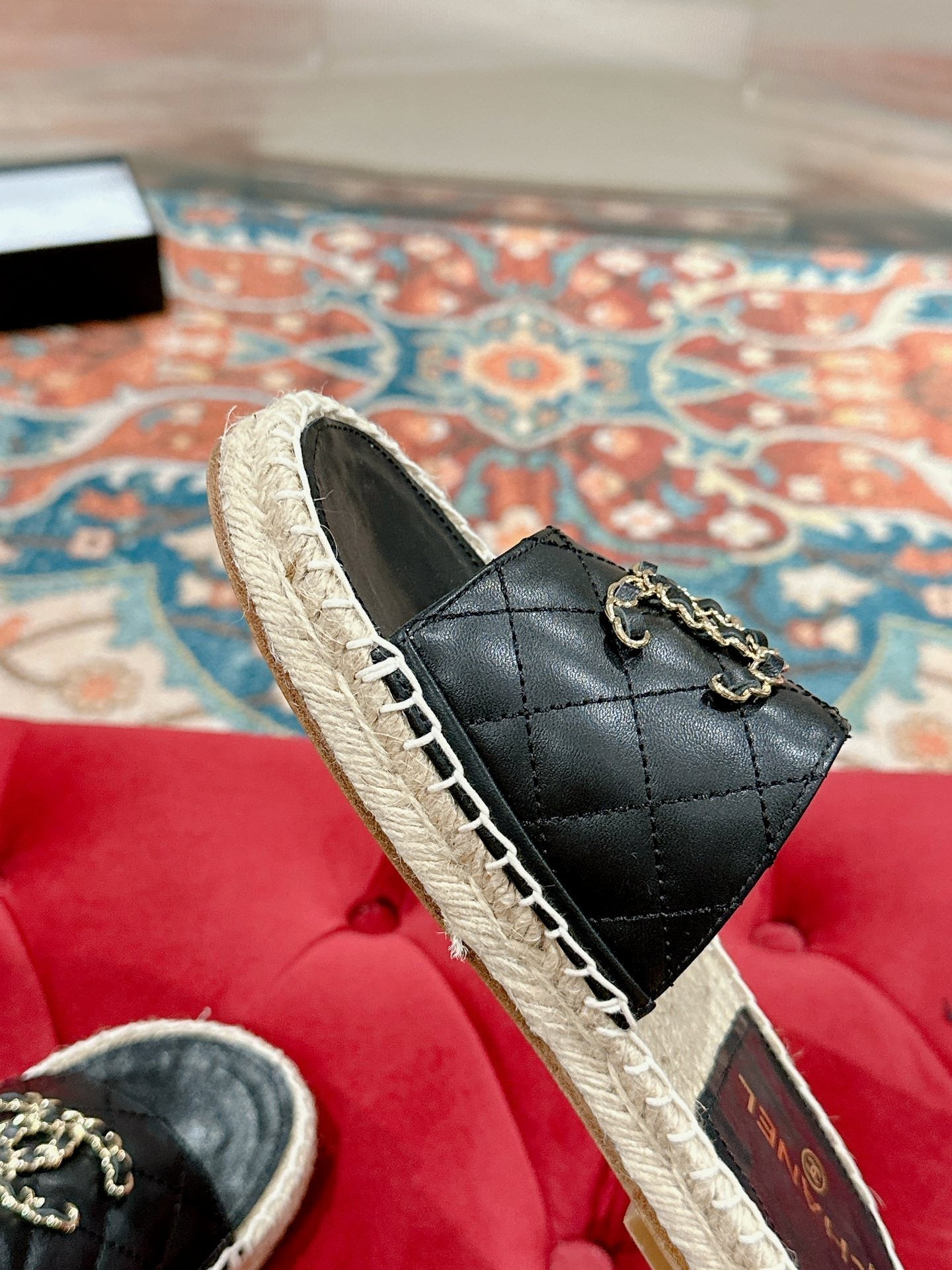 FLAT SLIPPERS IN BLACK LAMBSKIN AND WOVEN WITH LOGO - 35