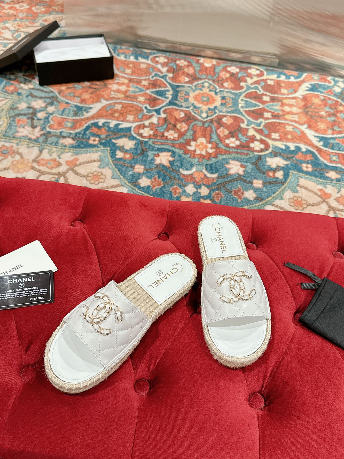 FLAT SLIPPERS IN WHITE LAMBSKIN AND WOVEN WITH LOGO - 35