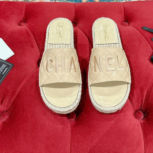 FLAT SLIPPERS IN BEIGE LAMBSKIN MIX WOVEN - 35
