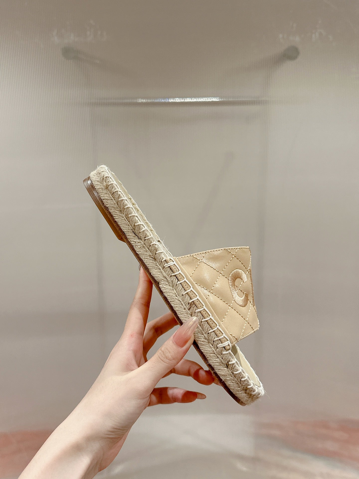 FLAT SLIPPERS IN BEIGE LAMBSKIN MIX WOVEN - 35