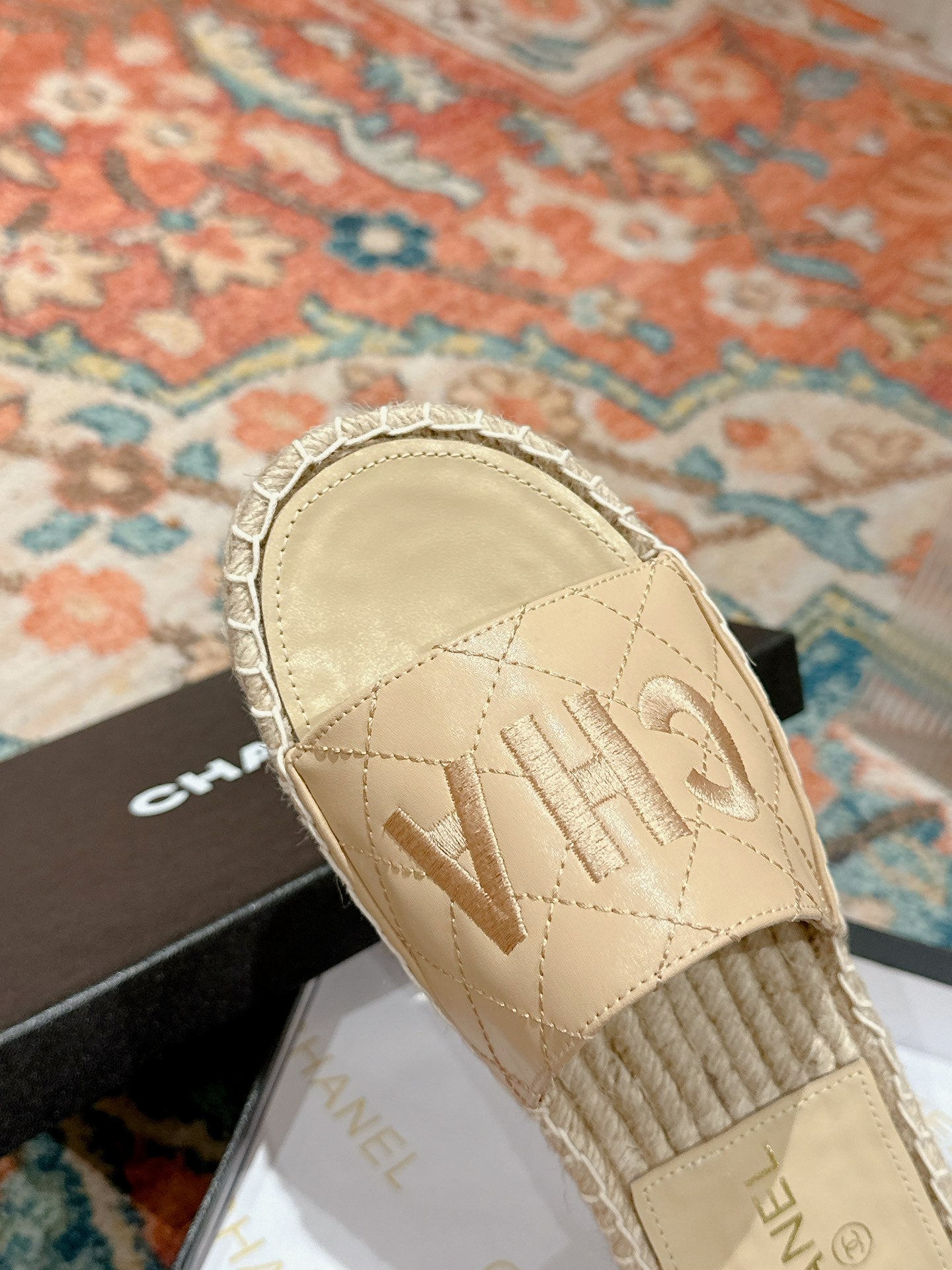 FLAT SLIPPERS IN BEIGE LAMBSKIN MIX WOVEN - 35