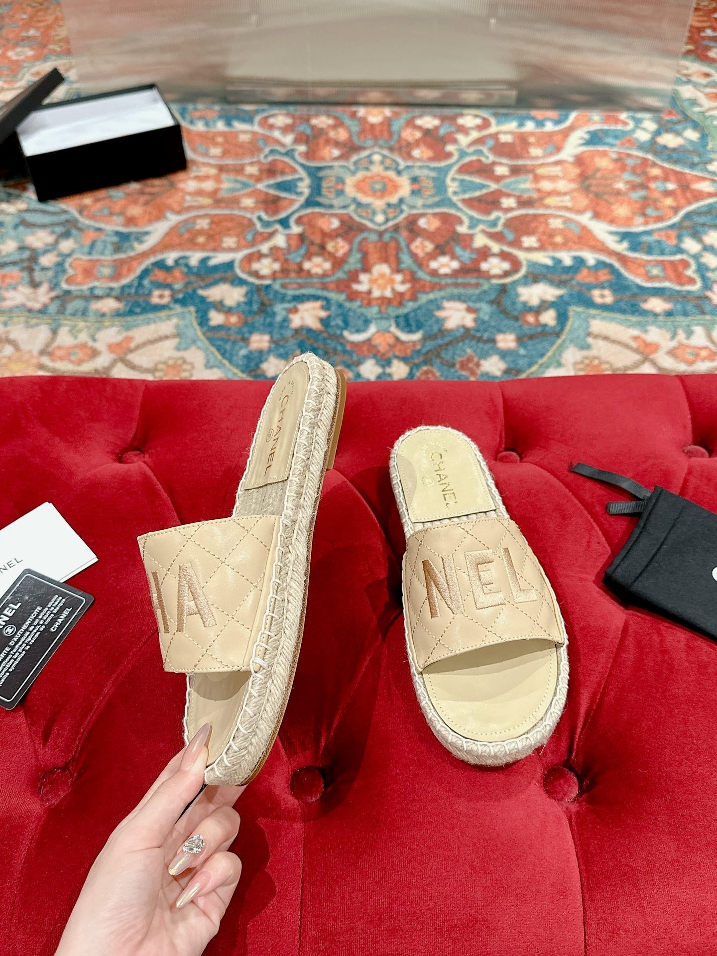 FLAT SLIPPERS IN BEIGE LAMBSKIN MIX WOVEN - 35