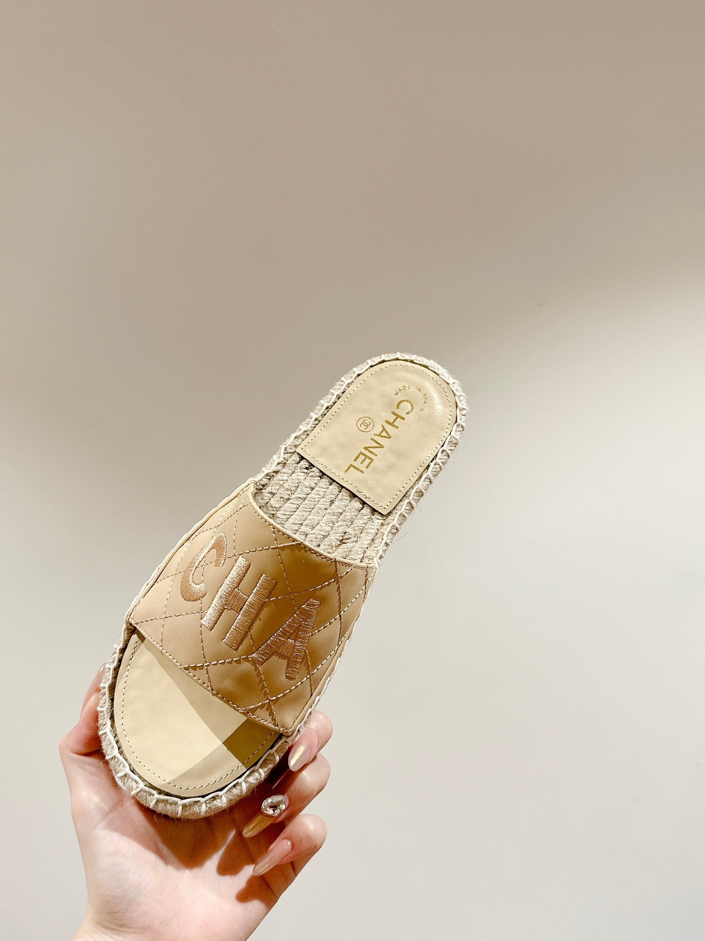 FLAT SLIPPERS IN BEIGE LAMBSKIN MIX WOVEN - 35