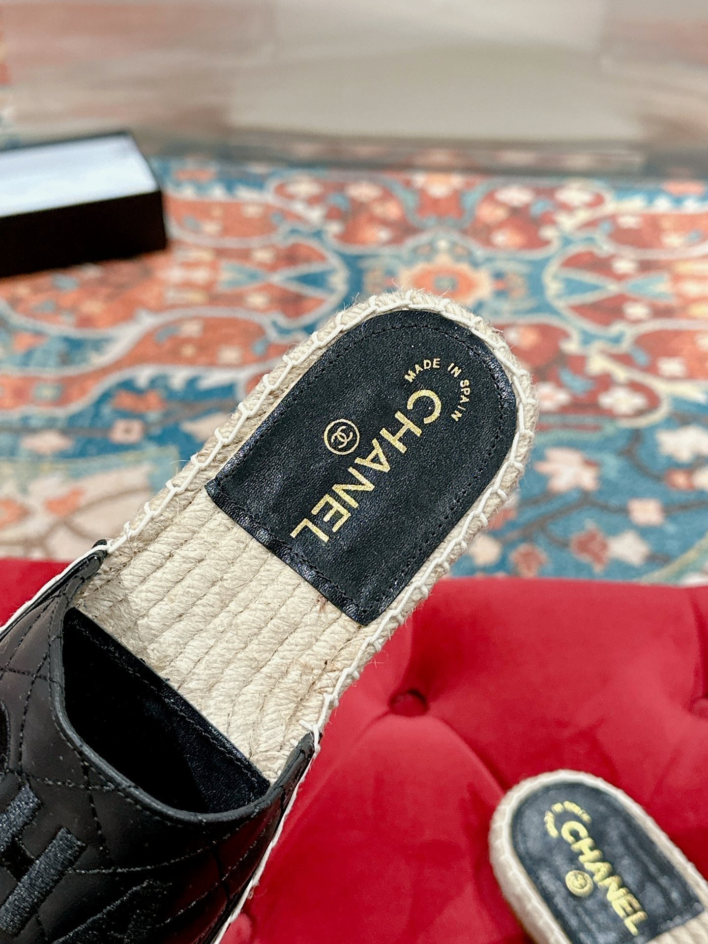 FLAT SLIPPERS IN BLACK LAMBSKIN MIX BEIGE WOVEN - 35