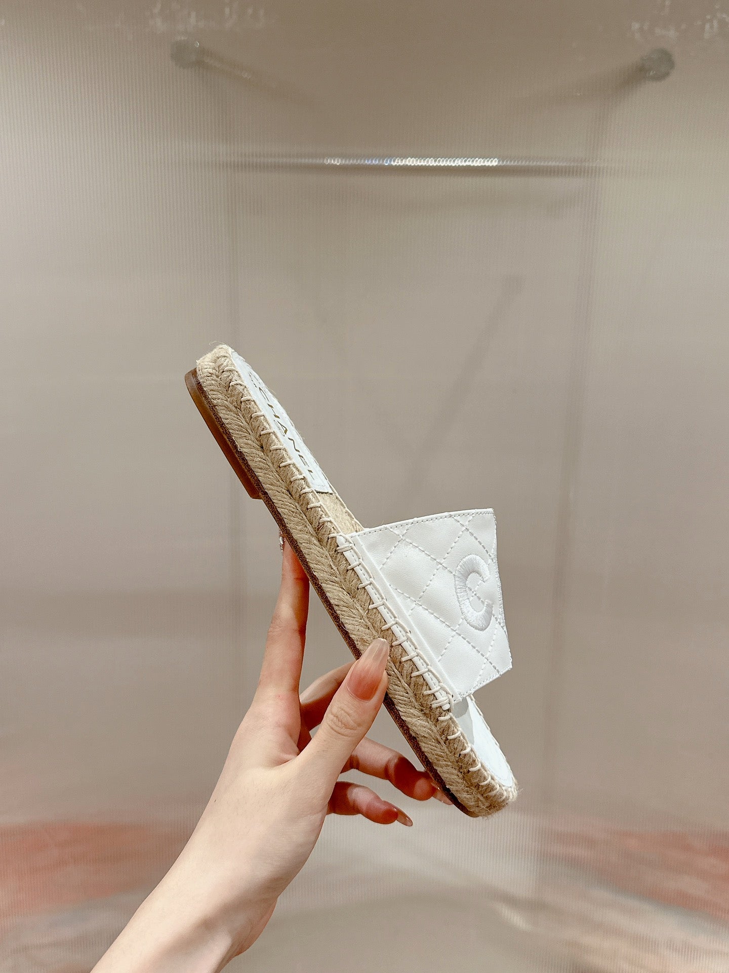 FLAT SLIPPERS IN WHITE LAMBSKIN MIX BEIGE WOVEN - 35