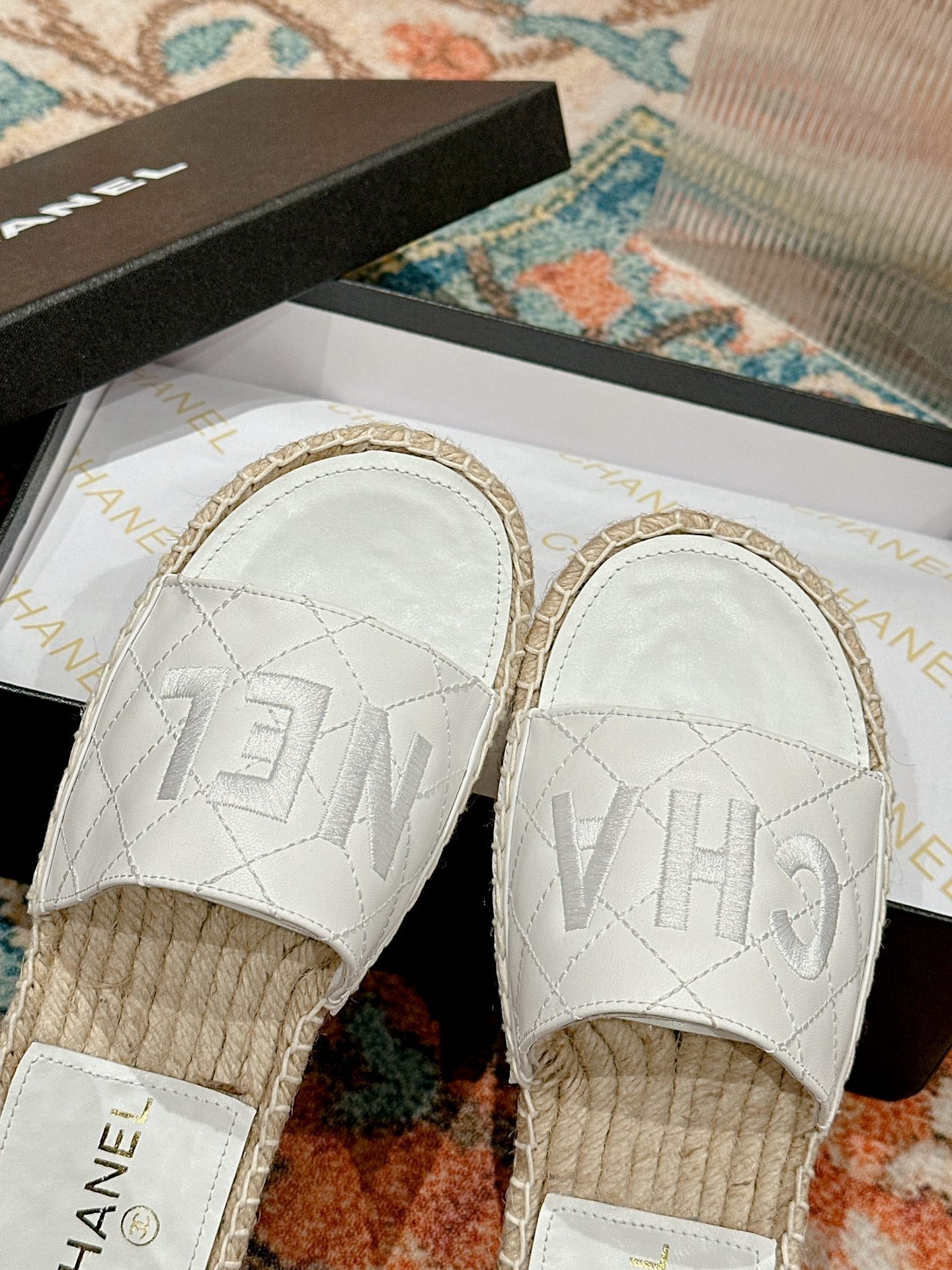 FLAT SLIPPERS IN WHITE LAMBSKIN MIX BEIGE WOVEN - 35