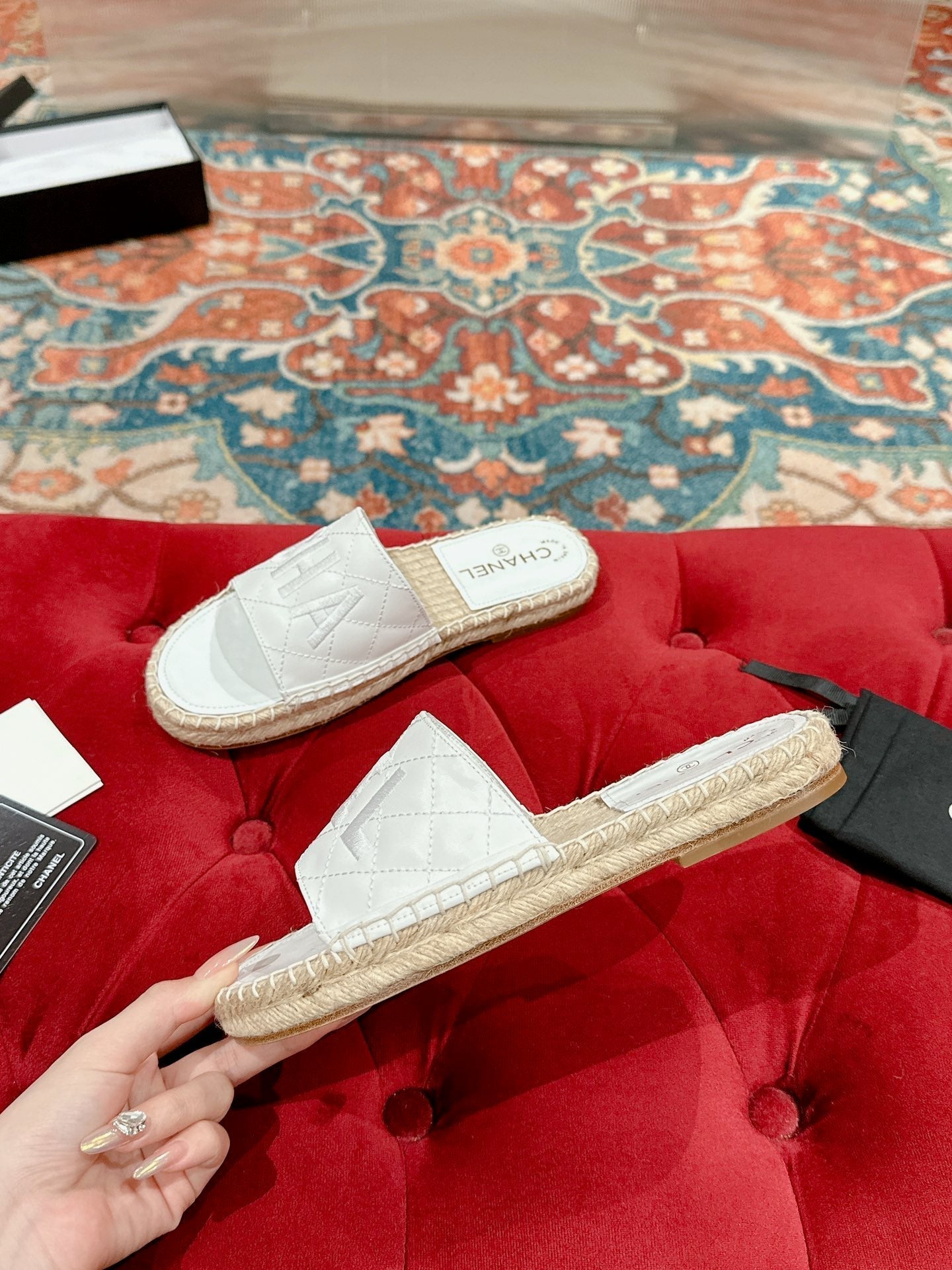 FLAT SLIPPERS IN WHITE LAMBSKIN MIX BEIGE WOVEN - 35