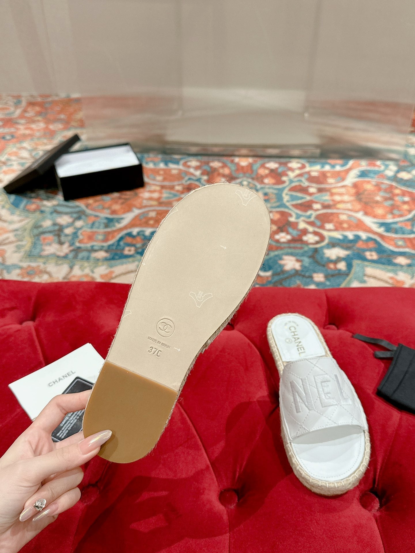 FLAT SLIPPERS IN WHITE LAMBSKIN MIX BEIGE WOVEN - 35