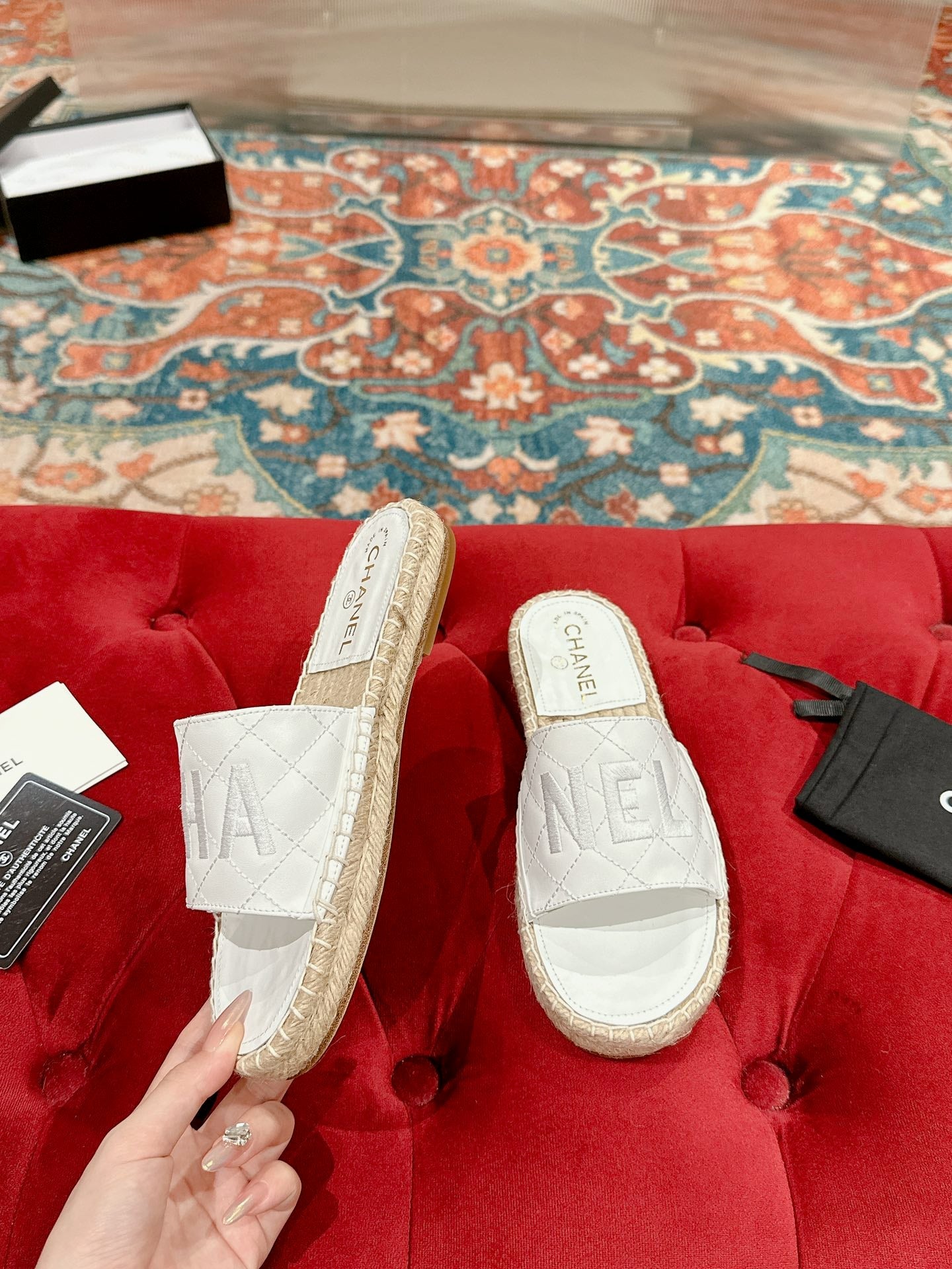 FLAT SLIPPERS IN WHITE LAMBSKIN MIX BEIGE WOVEN - 35