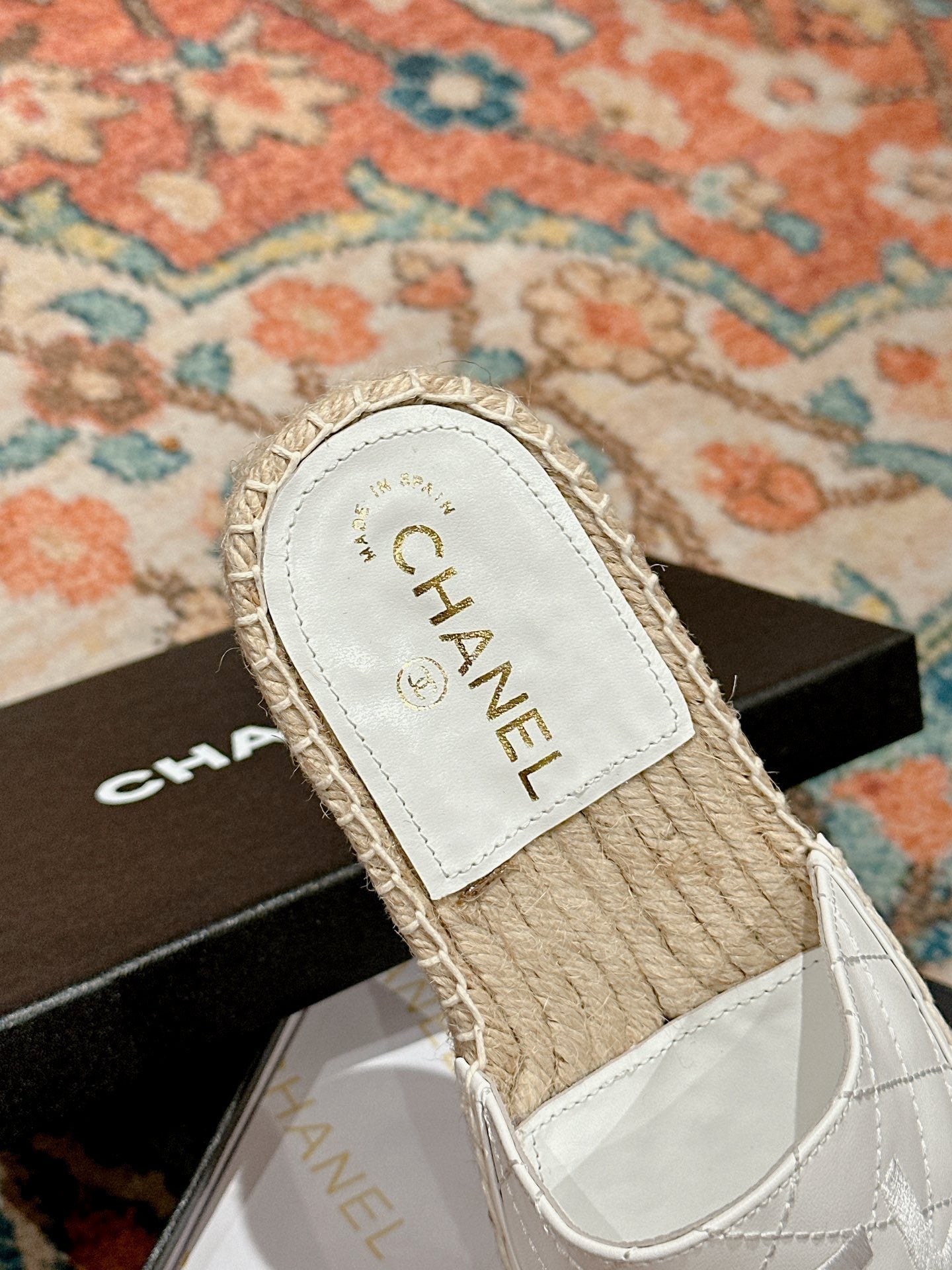FLAT SLIPPERS IN WHITE LAMBSKIN MIX BEIGE WOVEN - 35