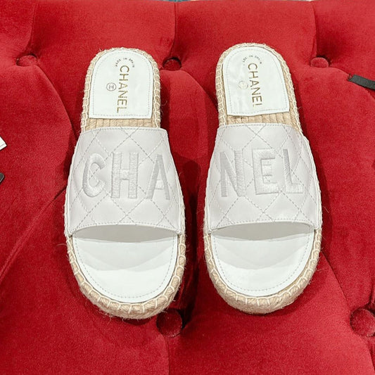 FLAT SLIPPERS IN WHITE LAMBSKIN MIX BEIGE WOVEN - 35