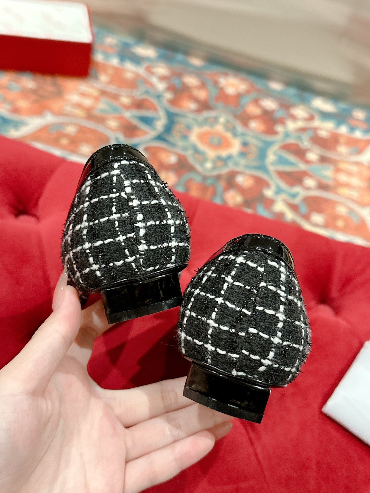 TROMPETTE BALLERINAS IN BLACK TWEED WITH WHITE STRIPES - 35