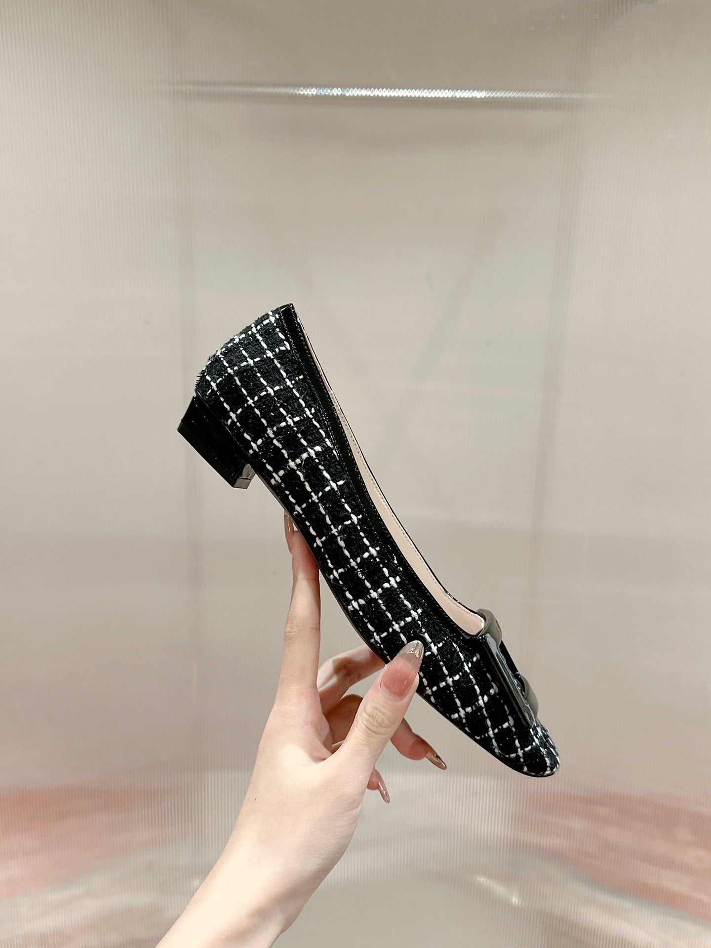 TROMPETTE BALLERINAS IN BLACK TWEED WITH WHITE STRIPES - 35