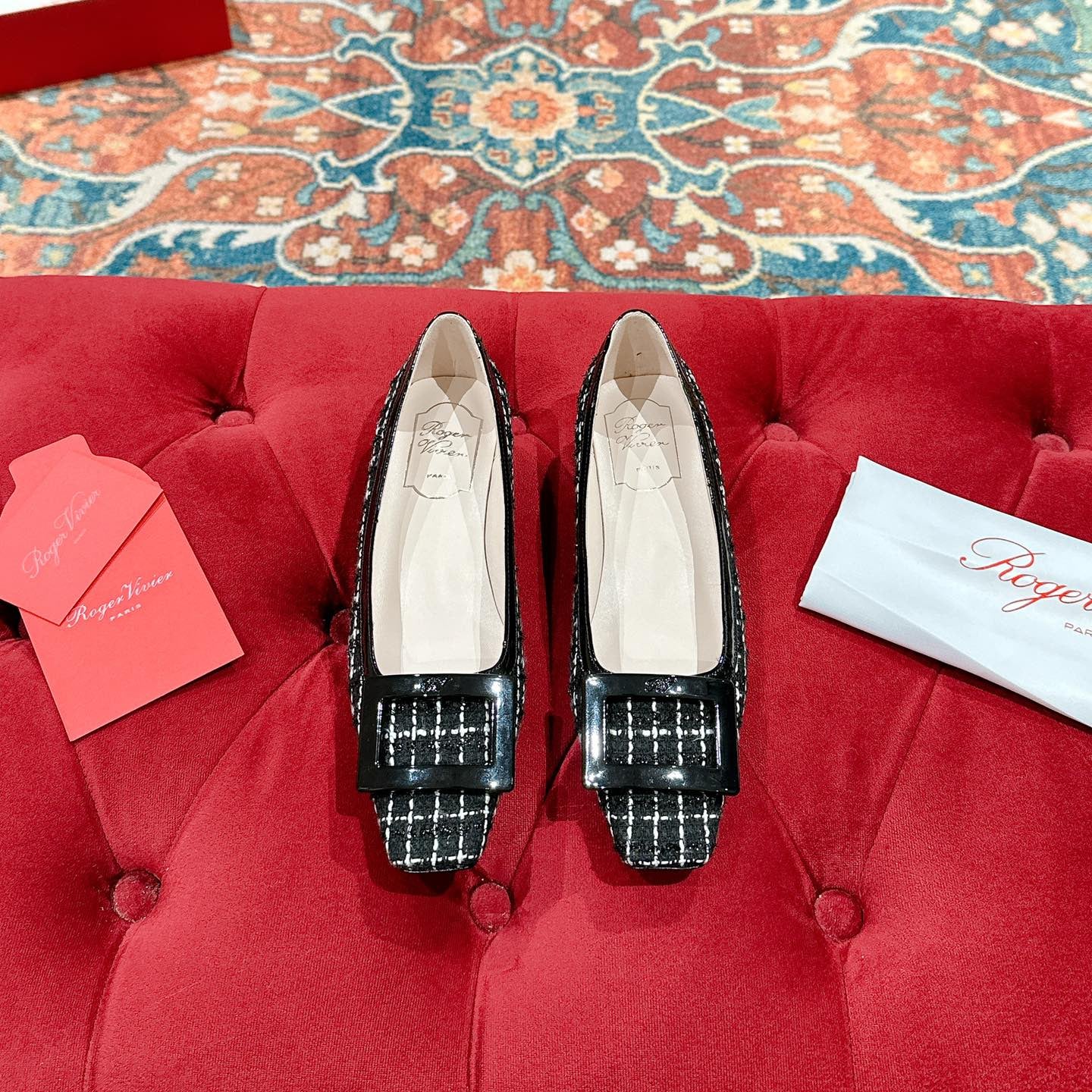 TROMPETTE BALLERINAS IN BLACK TWEED WITH WHITE STRIPES - 35