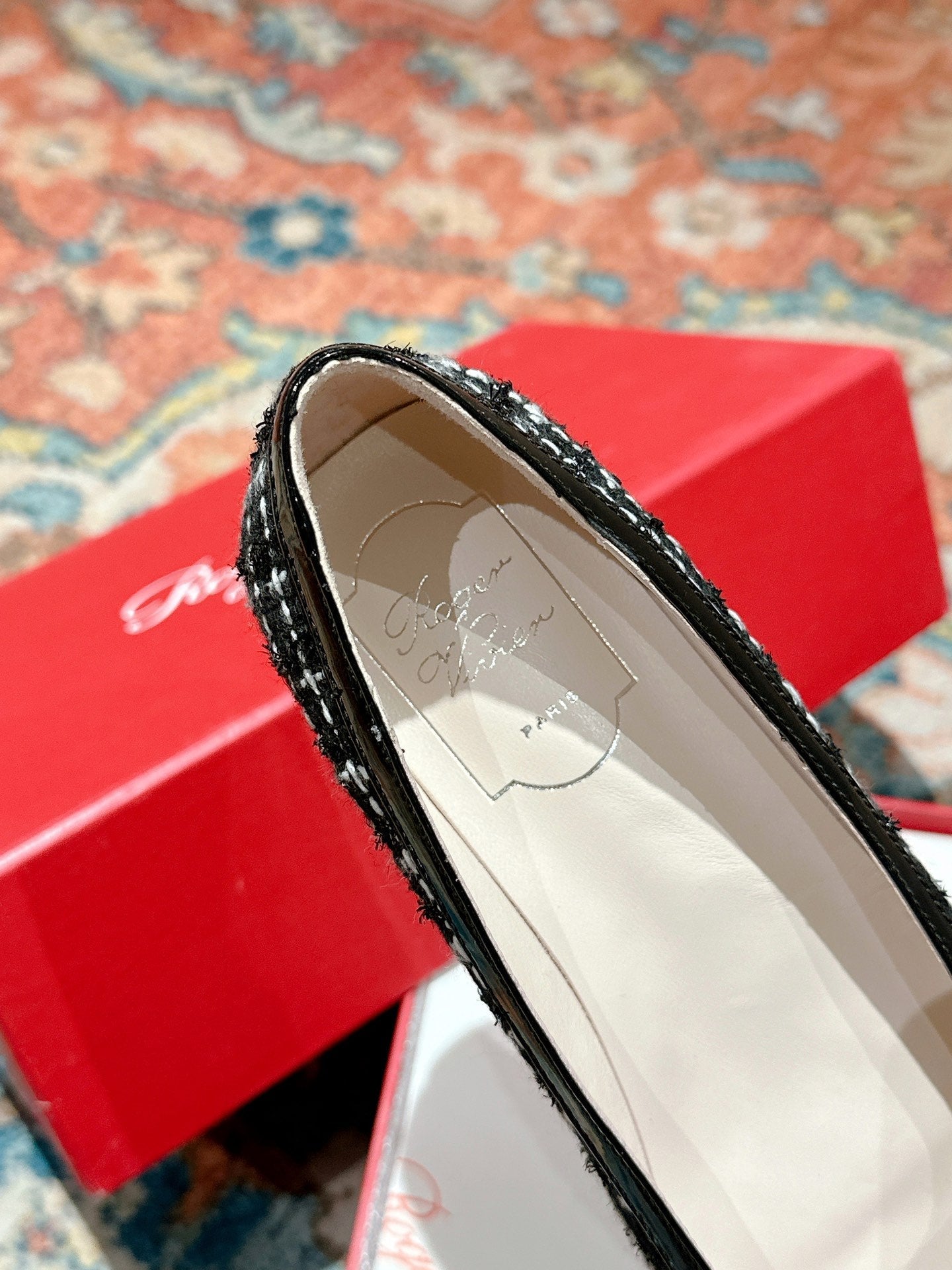 TROMPETTE BALLERINAS IN BLACK TWEED WITH WHITE STRIPES - 35
