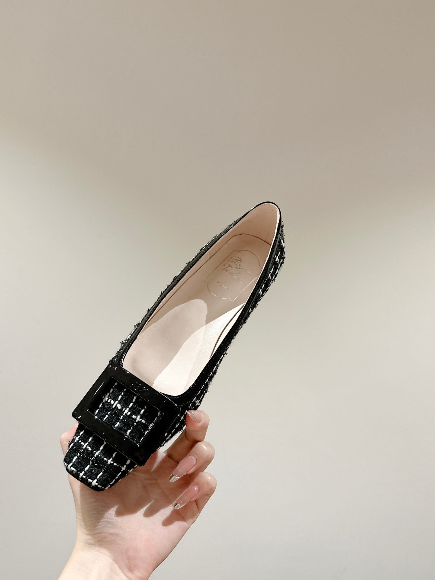 TROMPETTE BALLERINAS IN BLACK TWEED WITH WHITE STRIPES - 35