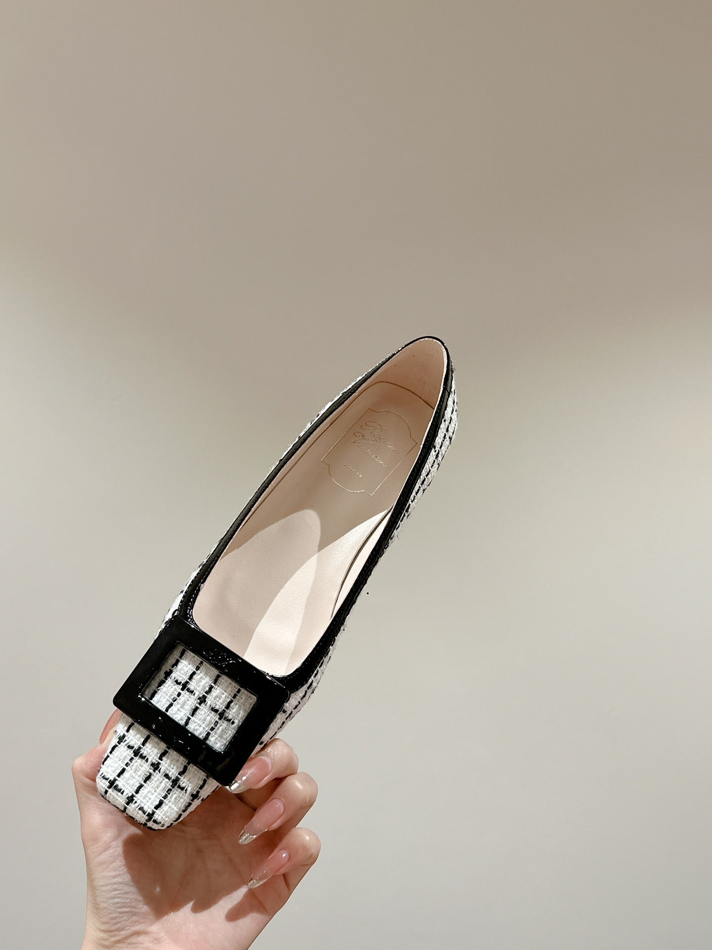 TROMPETTE BALLERINAS IN WHITE TWEED WITH BLACK STRIPES - 35