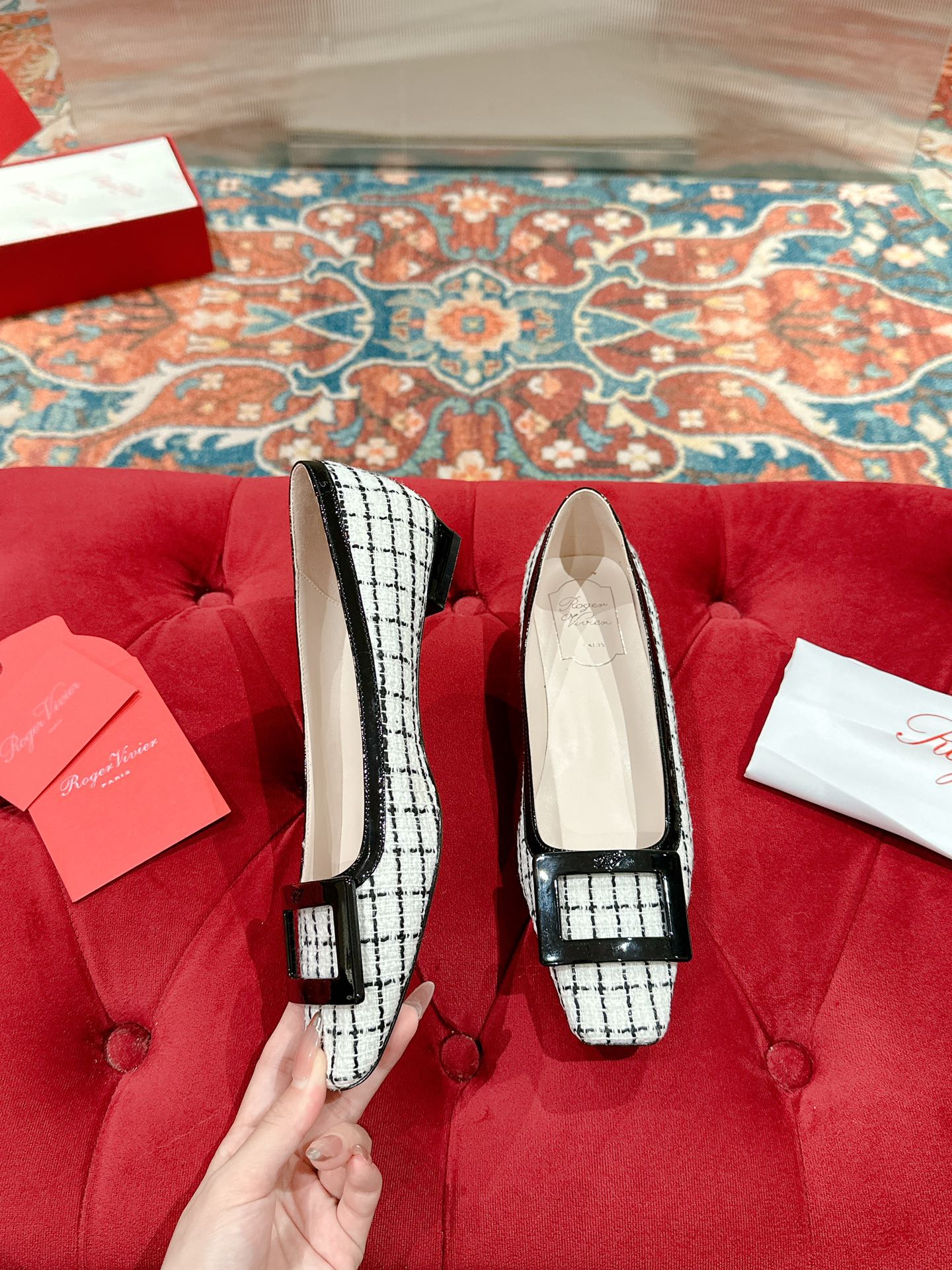 TROMPETTE BALLERINAS IN WHITE TWEED WITH BLACK STRIPES - 35