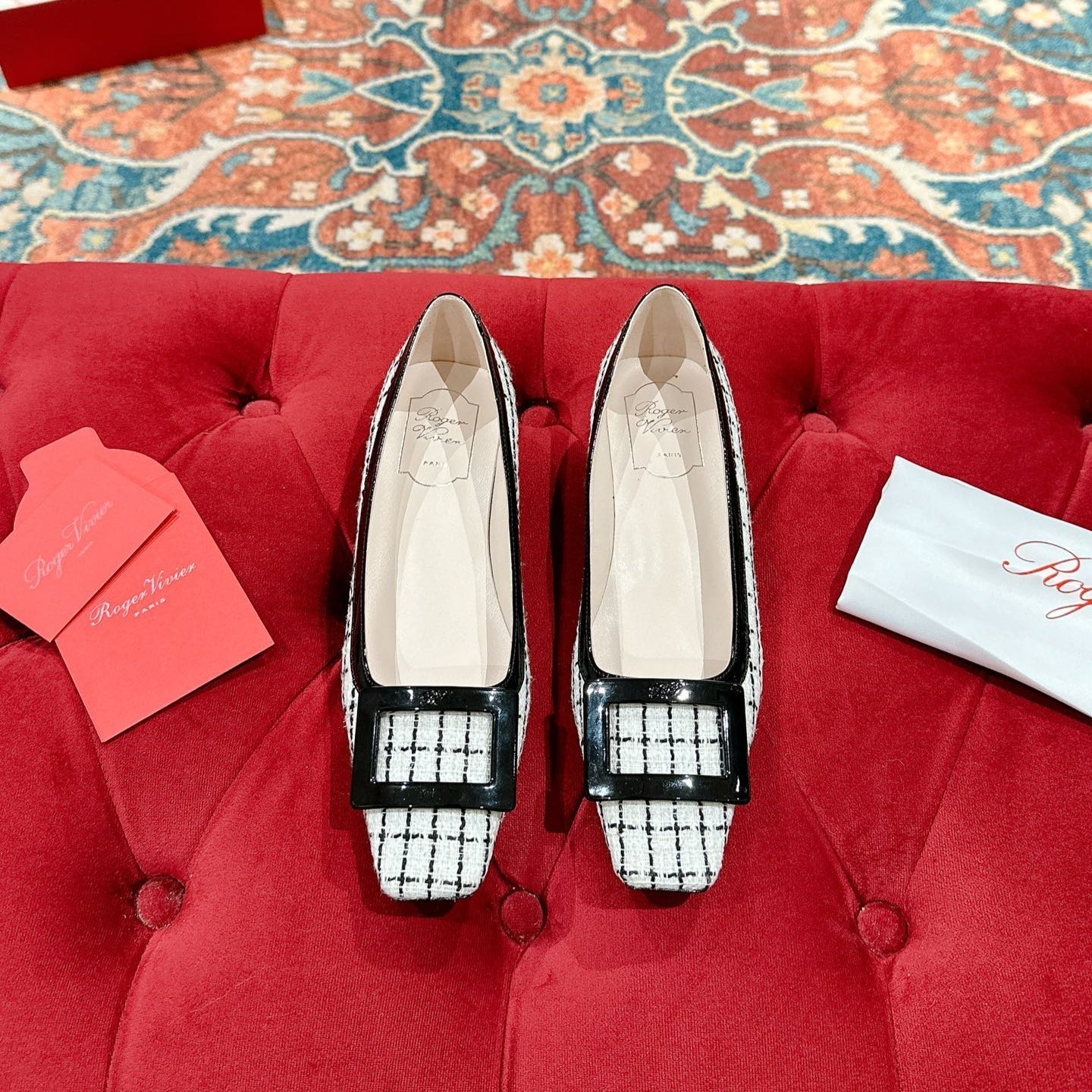 TROMPETTE BALLERINAS IN WHITE TWEED WITH BLACK STRIPES - 35