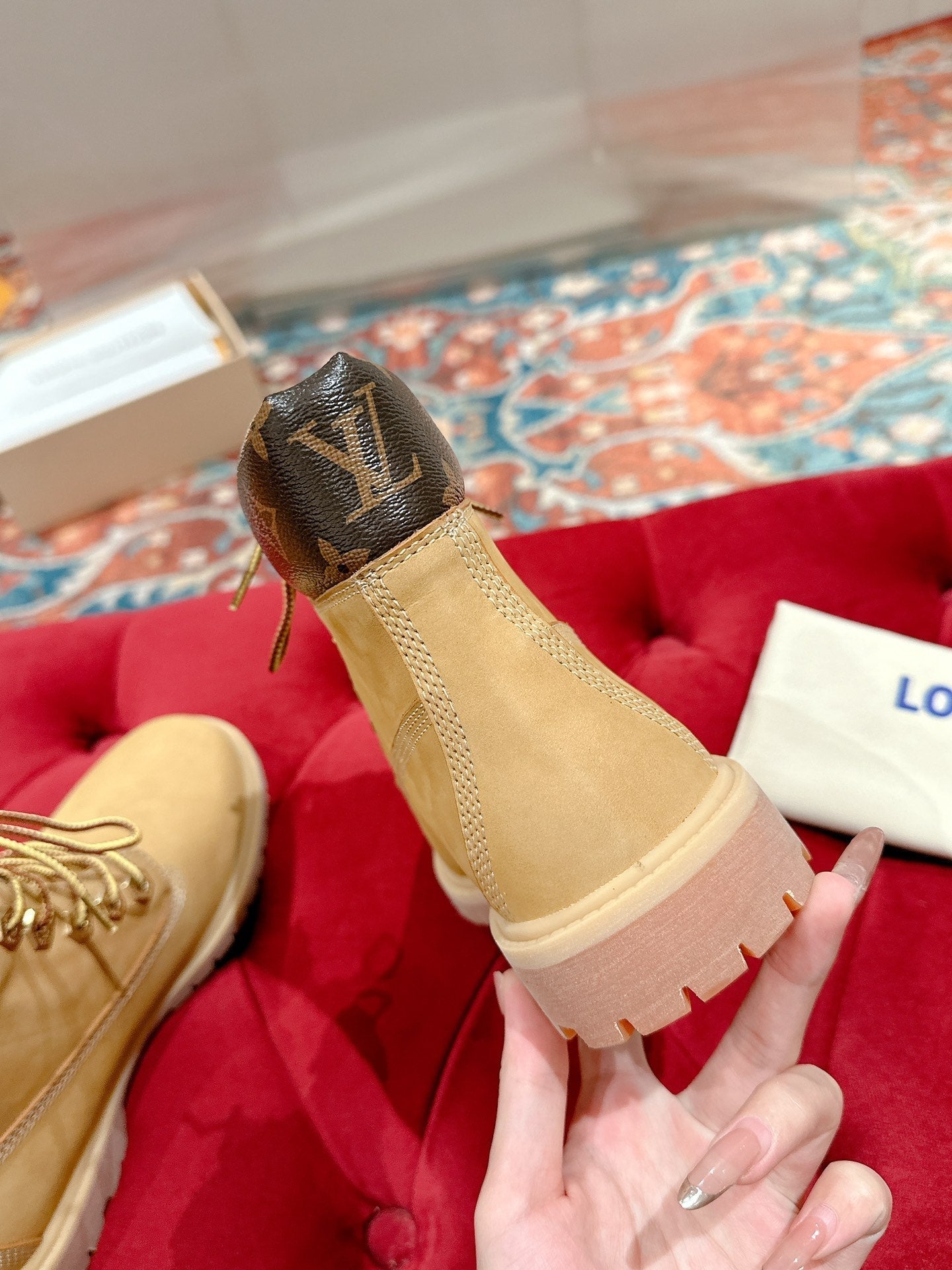 LV X TIMBERLAND ANKLE BOOT IN TORTILLA BROWN SUEDE - 35