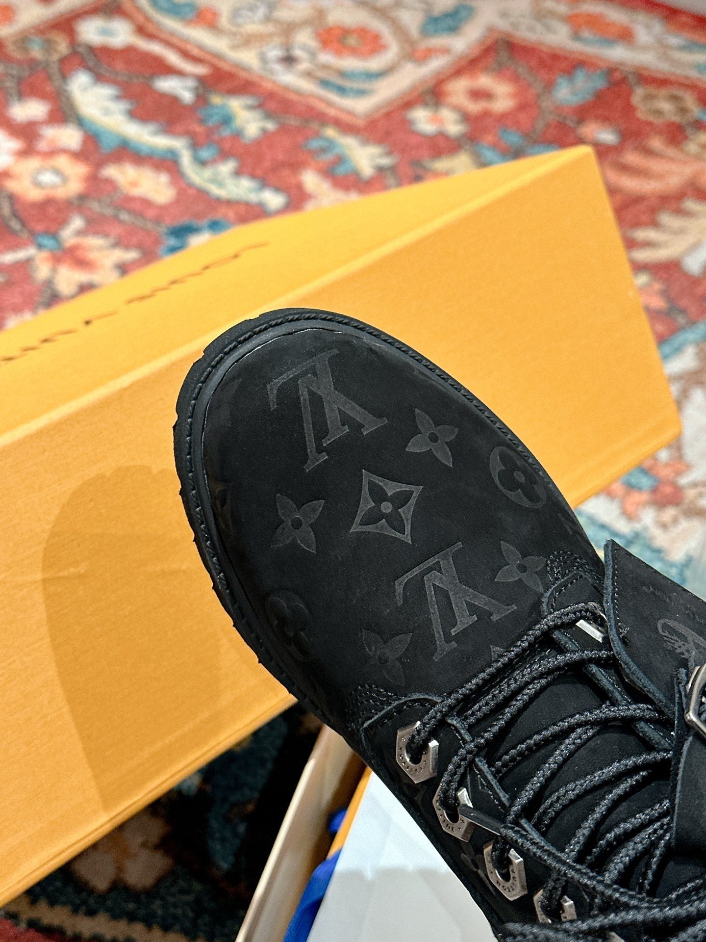 LV X TIMBERLAND ANKLE BOOT IN BLACK MONOGRAM SUEDE - 35