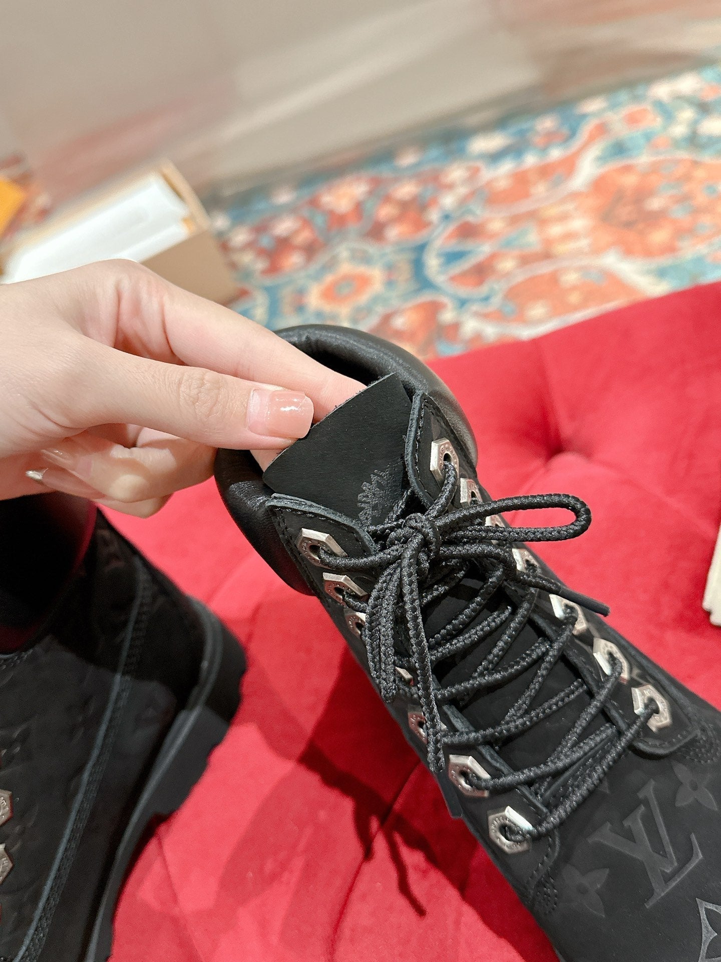 LV X TIMBERLAND ANKLE BOOT IN BLACK MONOGRAM SUEDE - 35