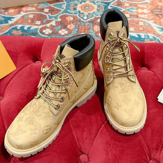LV X TIMBERLAND ANKLE BOOT IN TORTILLA BROWN MONOGRAM SUEDE - 35