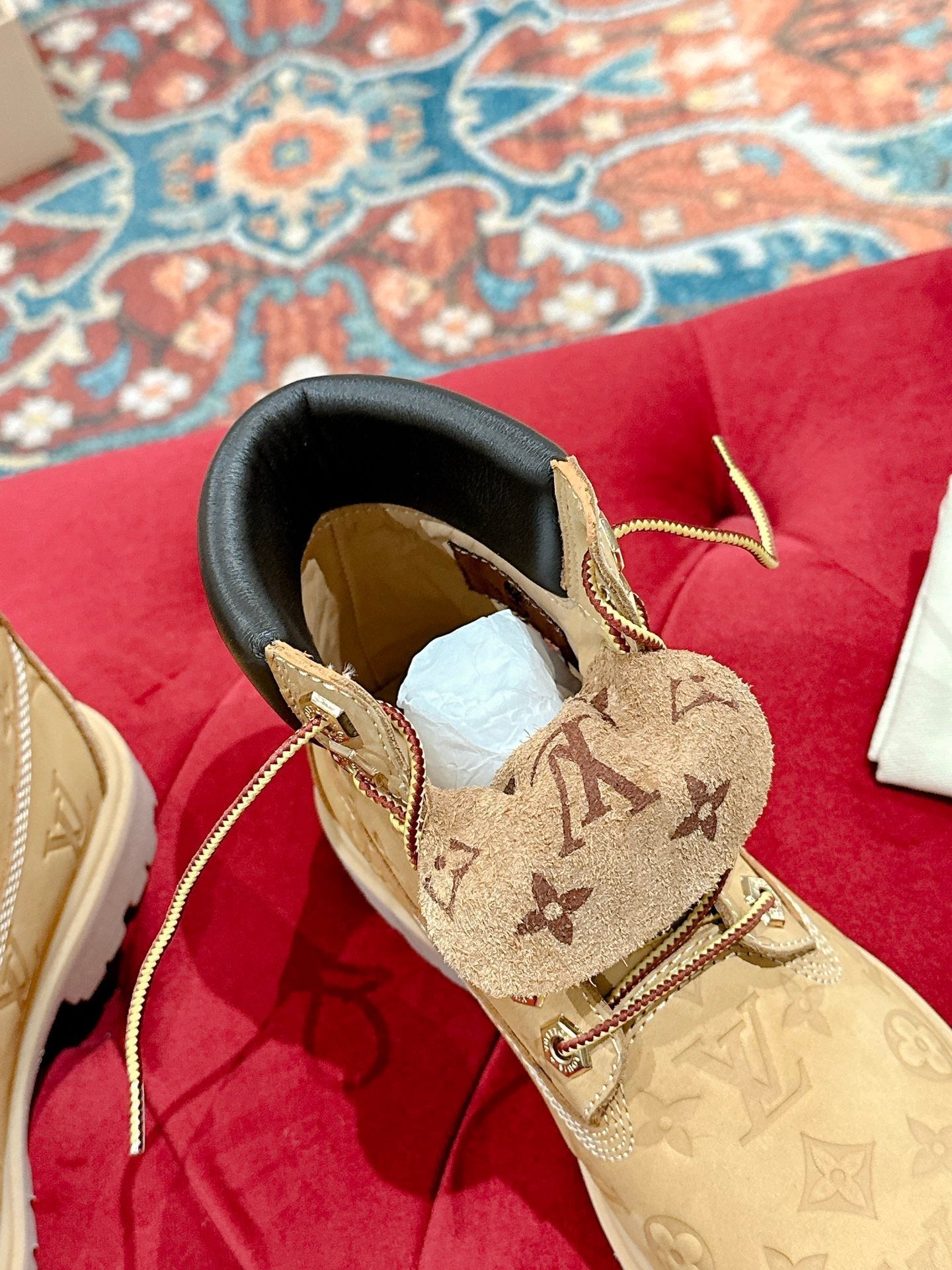 LV X TIMBERLAND ANKLE BOOT IN TORTILLA BROWN MONOGRAM SUEDE - 35