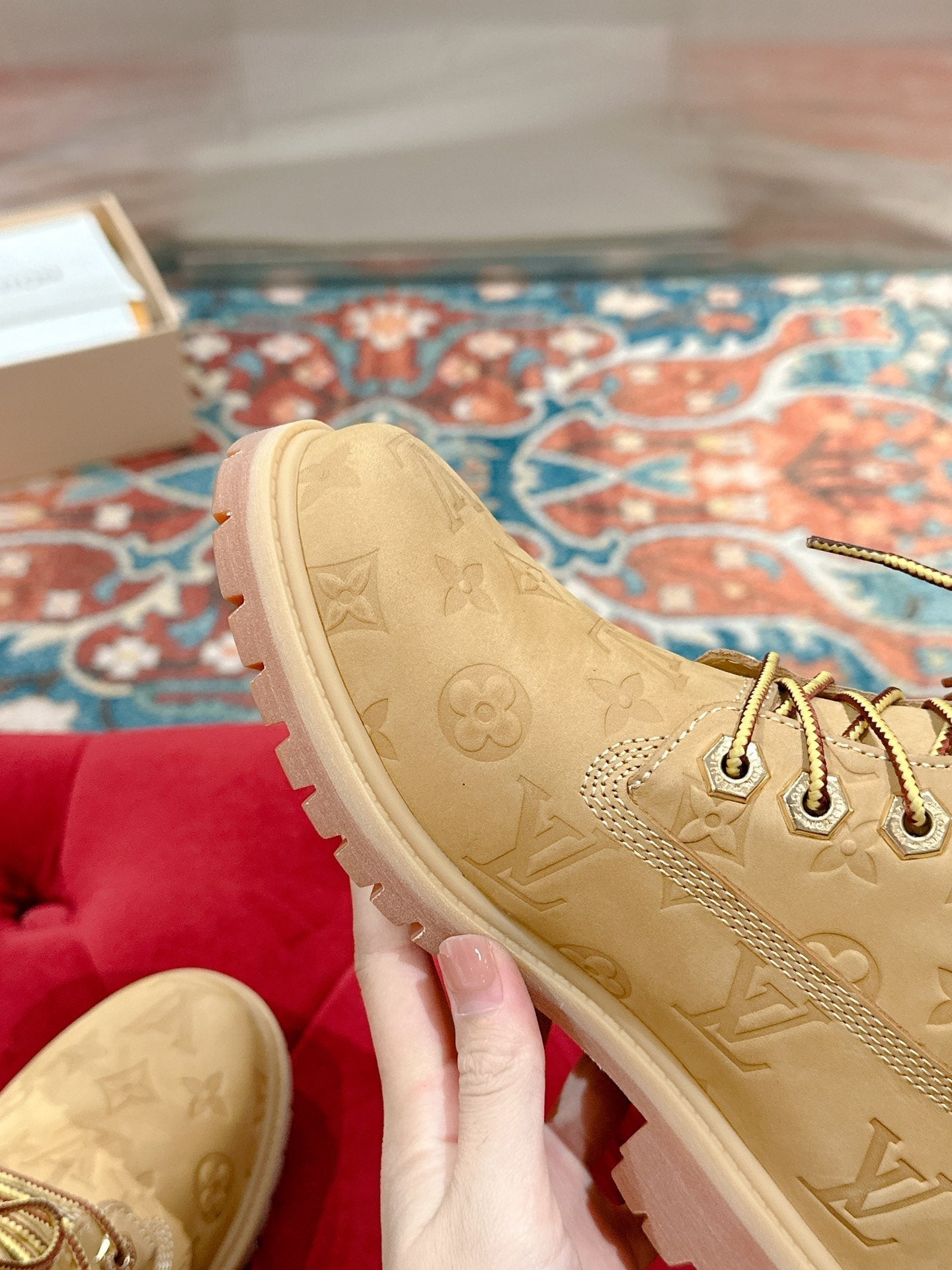 LV X TIMBERLAND ANKLE BOOT IN TORTILLA BROWN MONOGRAM SUEDE - 35