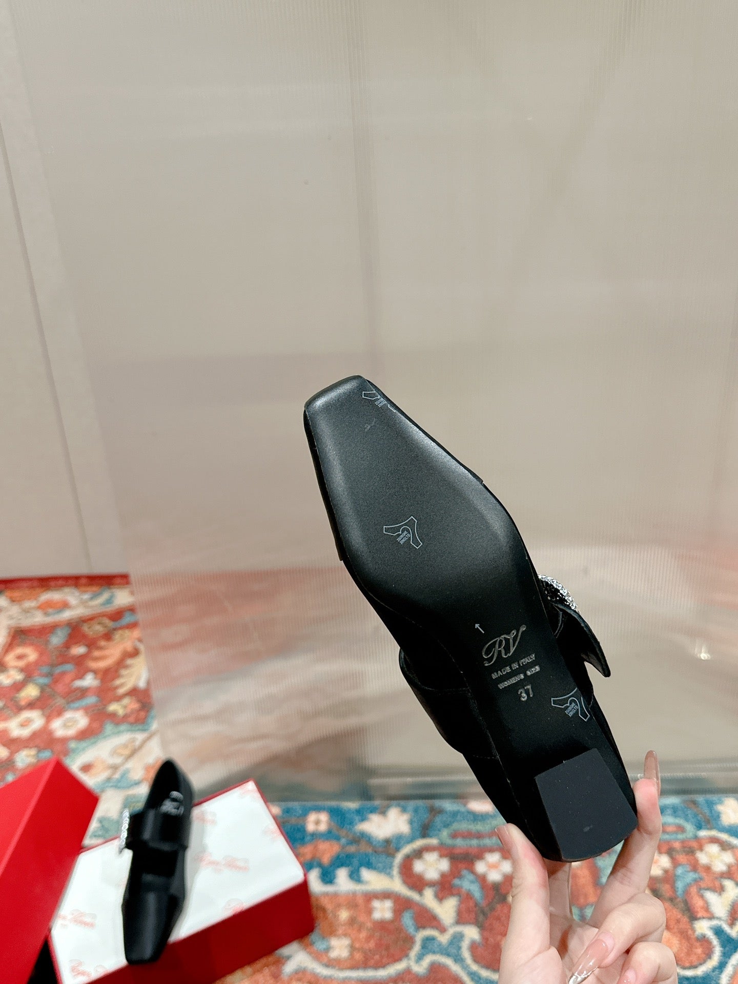 MARY JANES IN BLACK SATIN WITH CRYSTAL SQUARE BUCKLE - 35