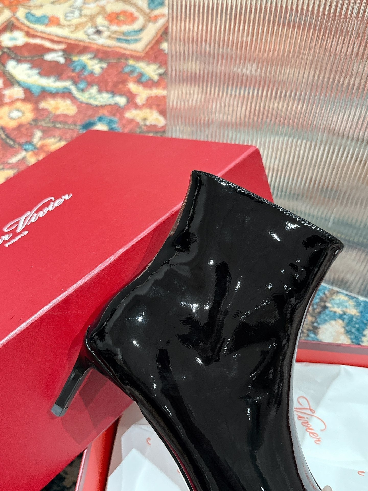 VIV CANARD ANKLE BOOTS IN BLACK PATENT CALFSKIN - 35