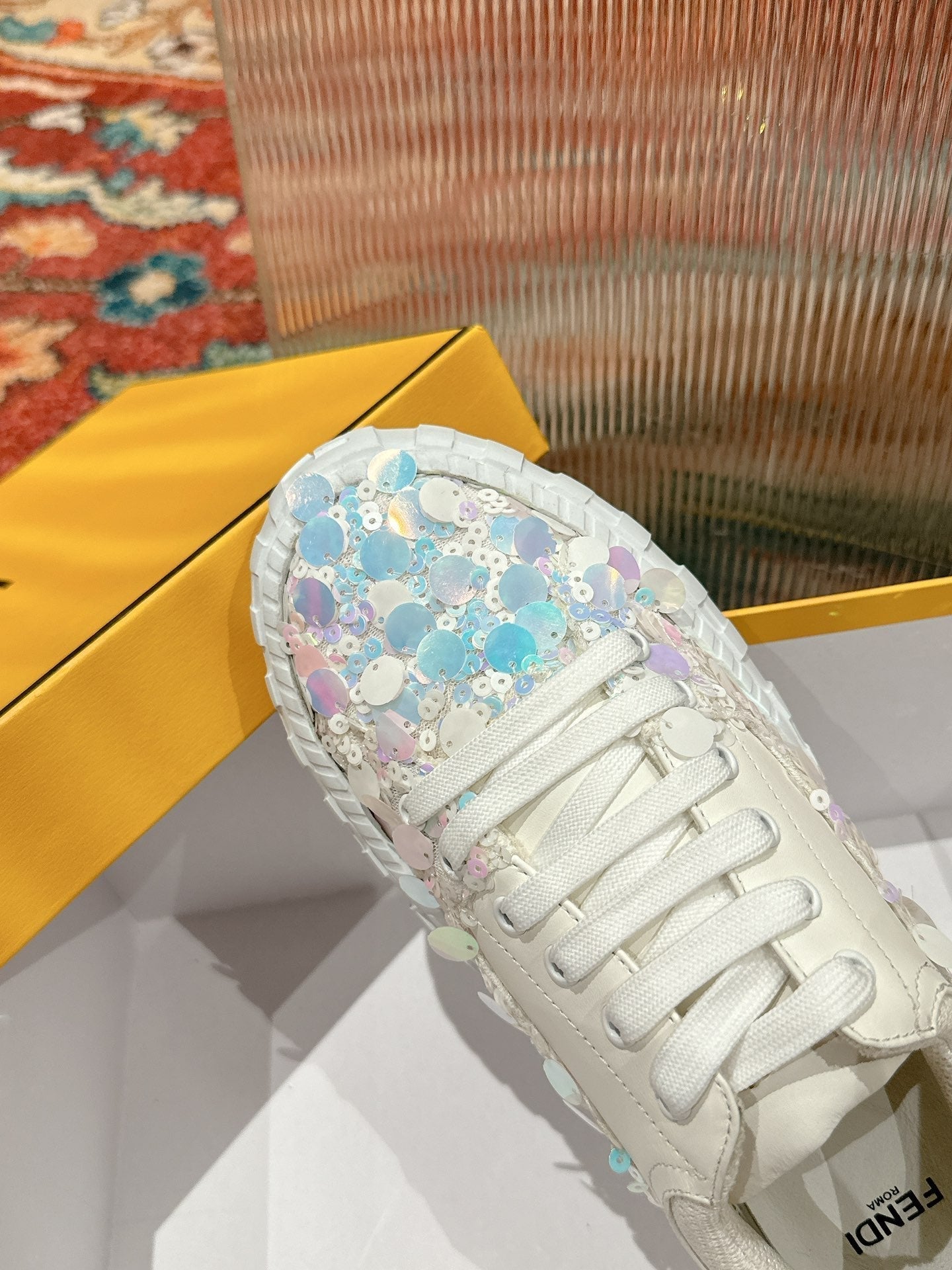 RUNWAY SEQUIN CASUAL SHOES IN WHITE CALFSKIN - 35
