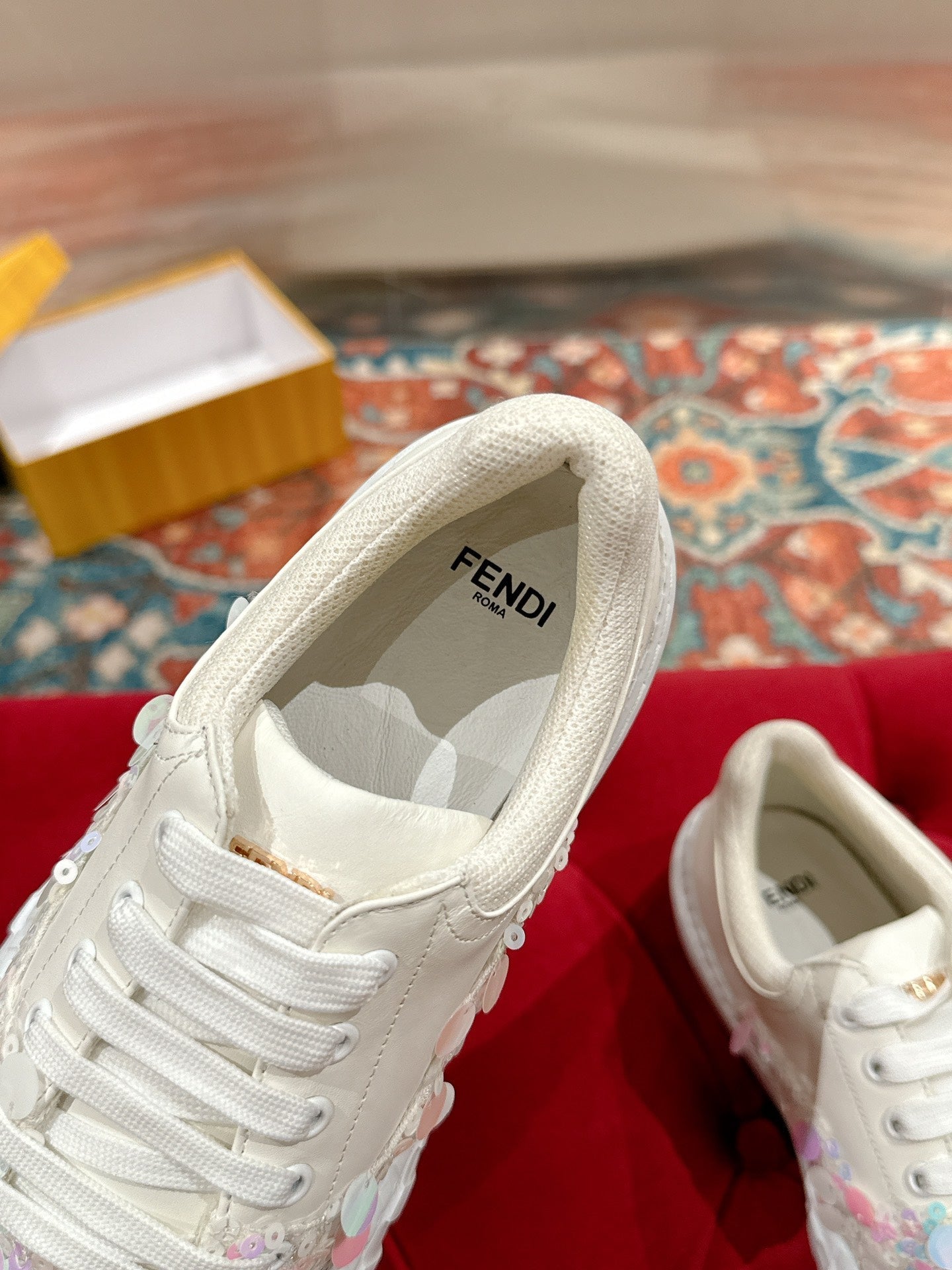 RUNWAY SEQUIN CASUAL SHOES IN WHITE CALFSKIN - 35