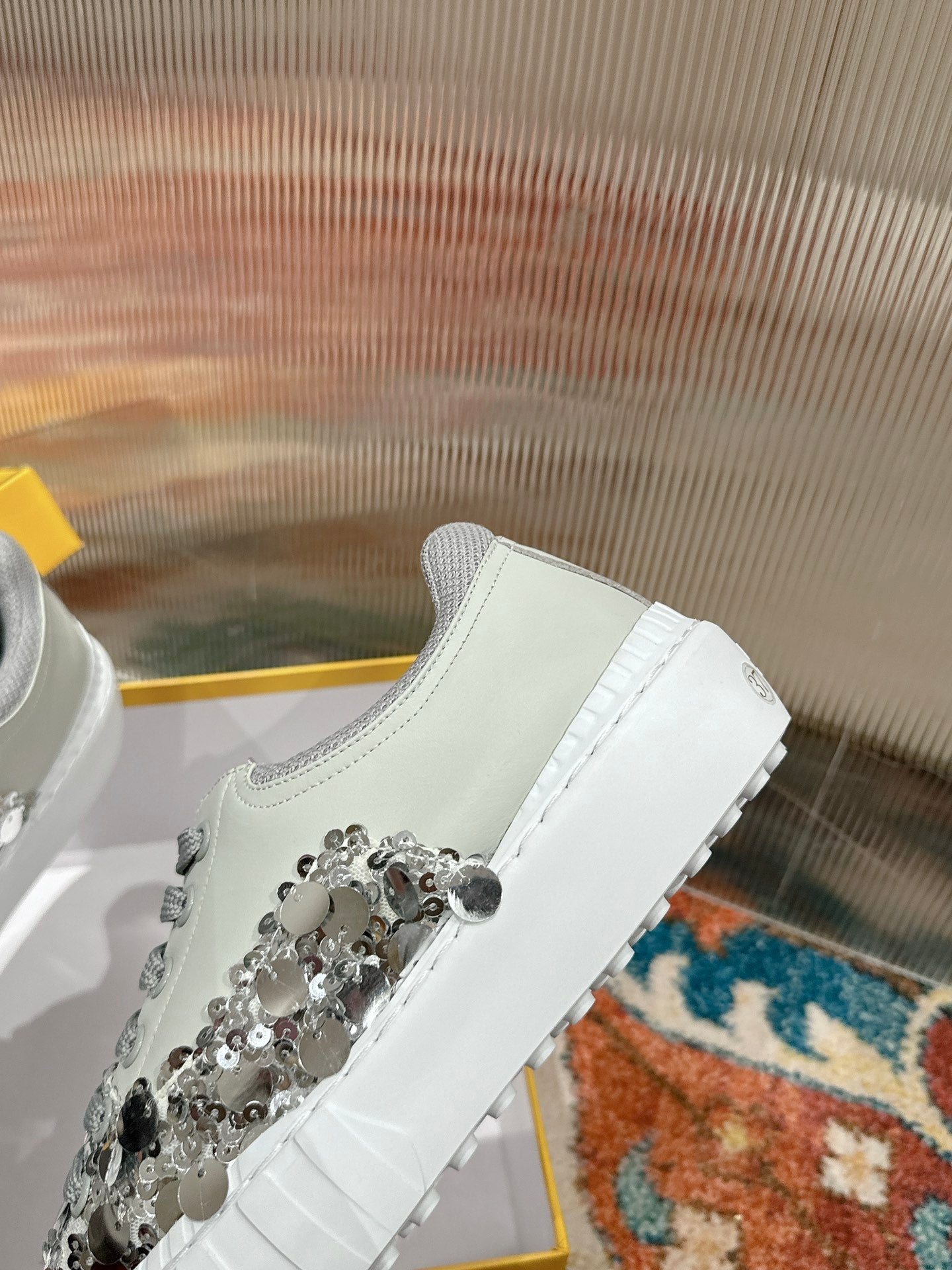 RUNWAY SEQUIN CASUAL SHOES IN PEARL GRAY CALFSKIN - 35