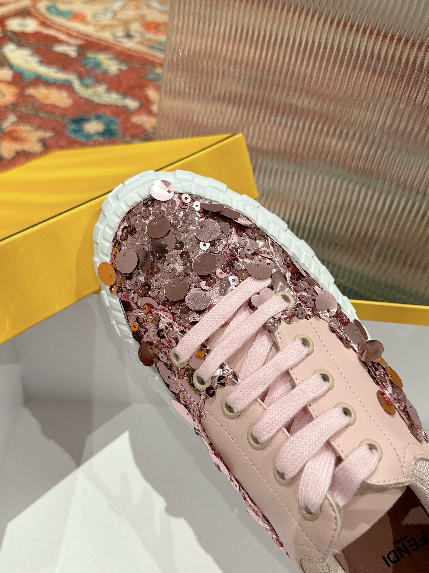 RUNWAY SEQUIN CASUAL SHOES IN CREPE PINK CALFSKIN - 35