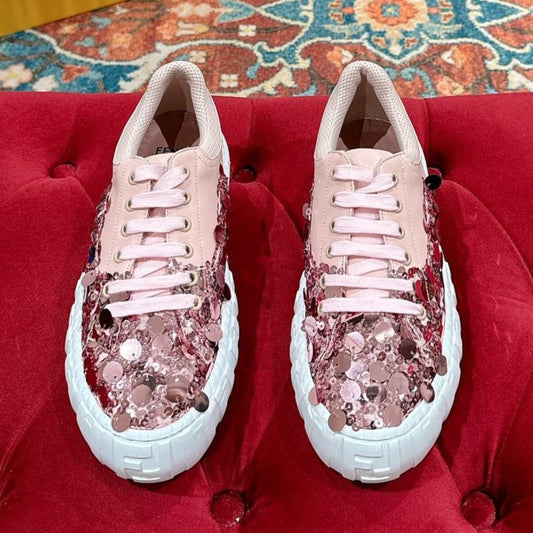 RUNWAY SEQUIN CASUAL SHOES IN CREPE PINK CALFSKIN - 35