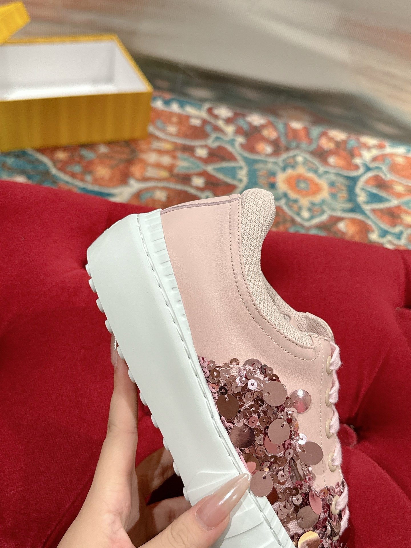 RUNWAY SEQUIN CASUAL SHOES IN CREPE PINK CALFSKIN - 35