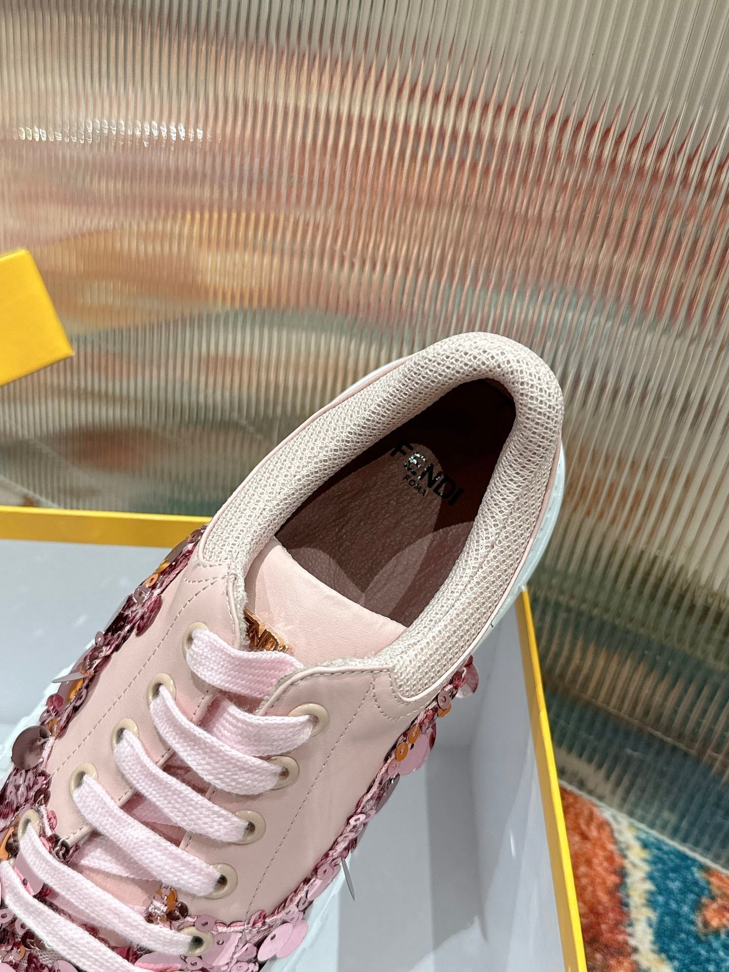 RUNWAY SEQUIN CASUAL SHOES IN CREPE PINK CALFSKIN - 35