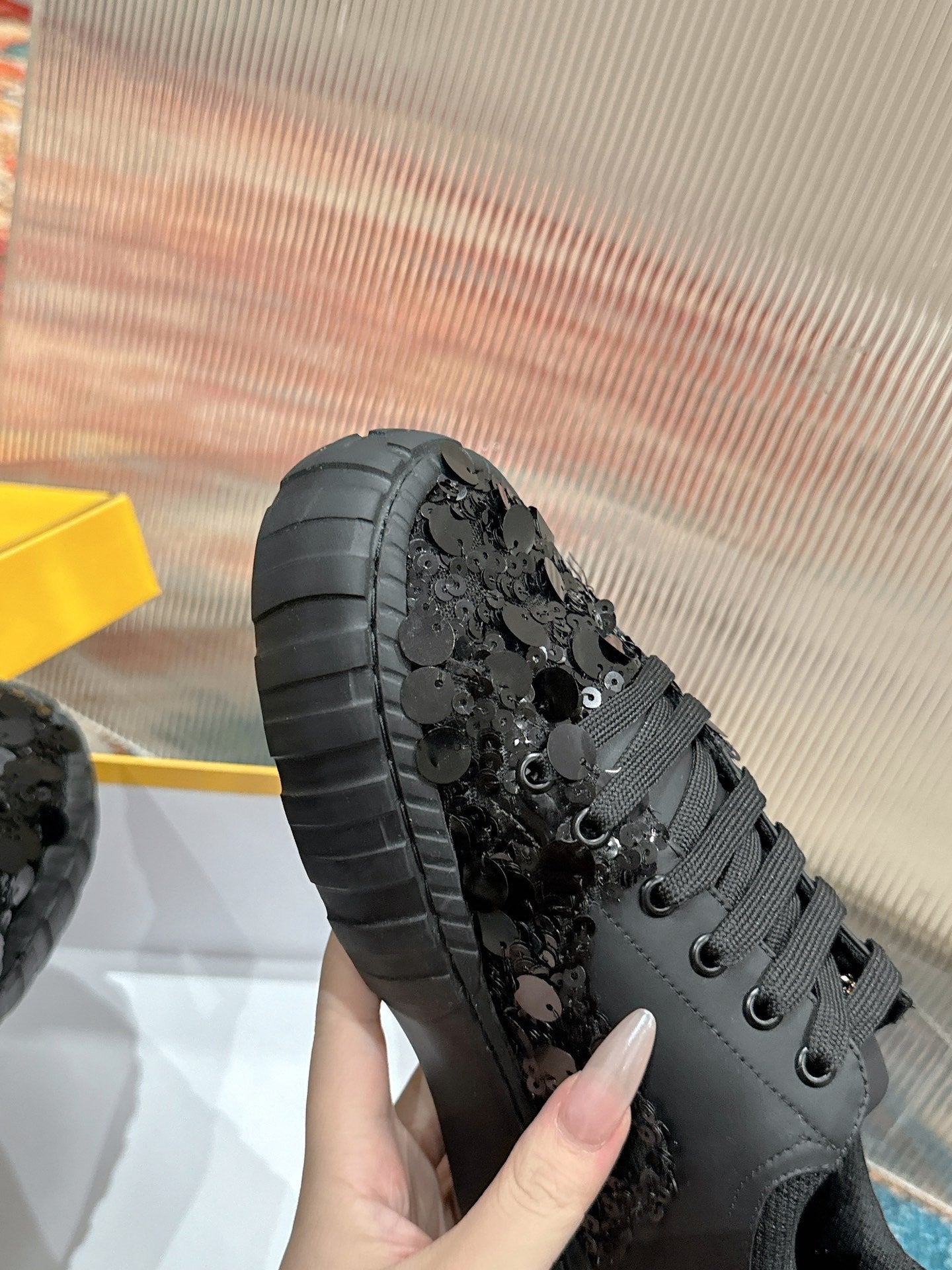 RUNWAY SEQUIN CASUAL SHOES IN BLACK CALFSKIN - 35