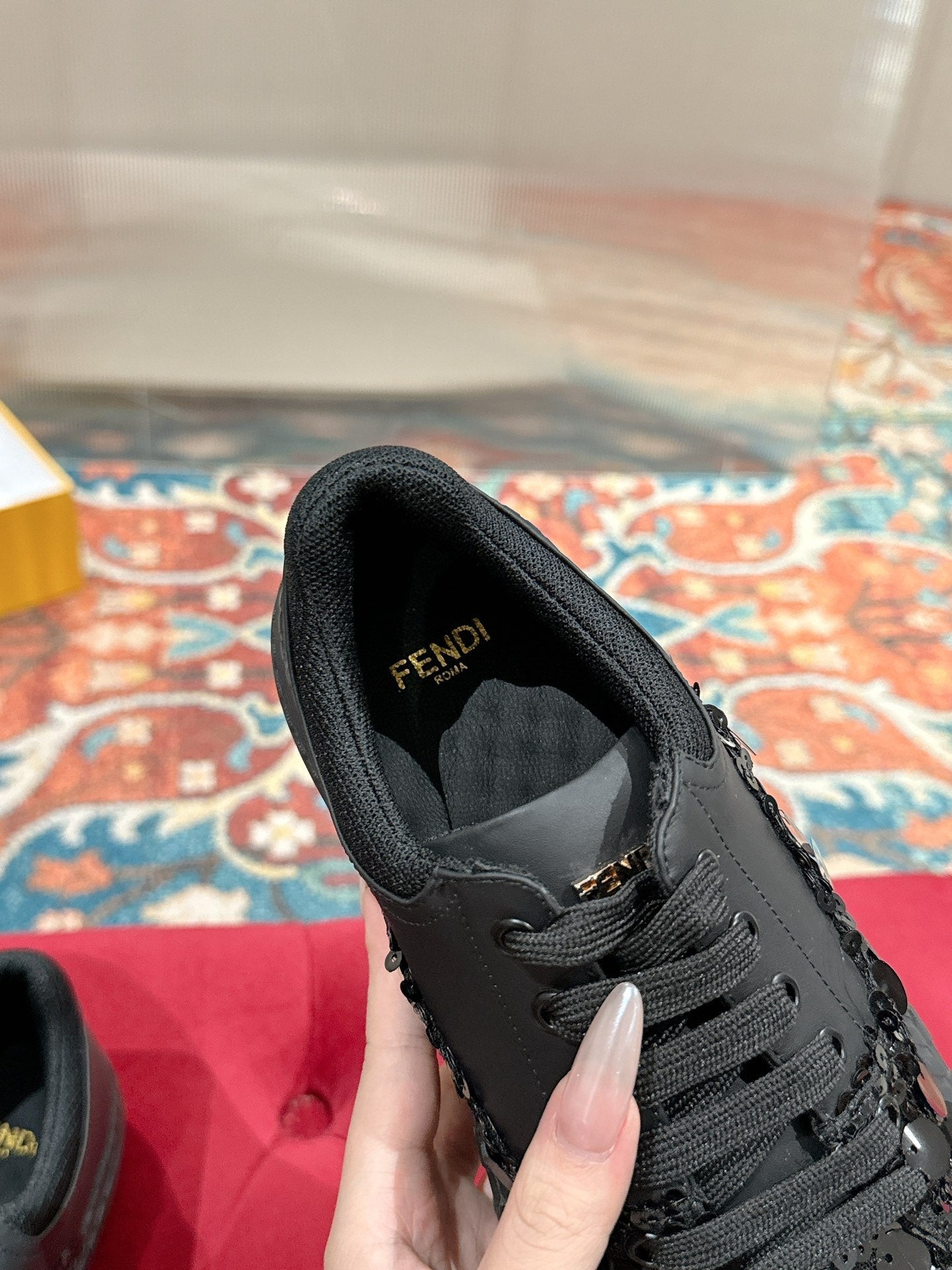 RUNWAY SEQUIN CASUAL SHOES IN BLACK CALFSKIN - 35
