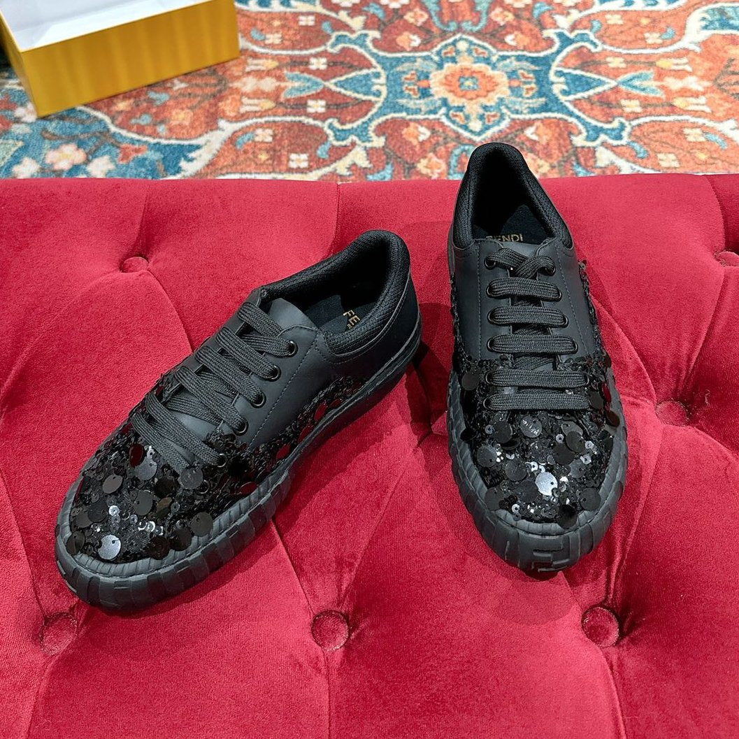 RUNWAY SEQUIN CASUAL SHOES IN BLACK CALFSKIN - 35