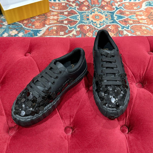 RUNWAY SEQUIN CASUAL SHOES IN BLACK CALFSKIN - 35