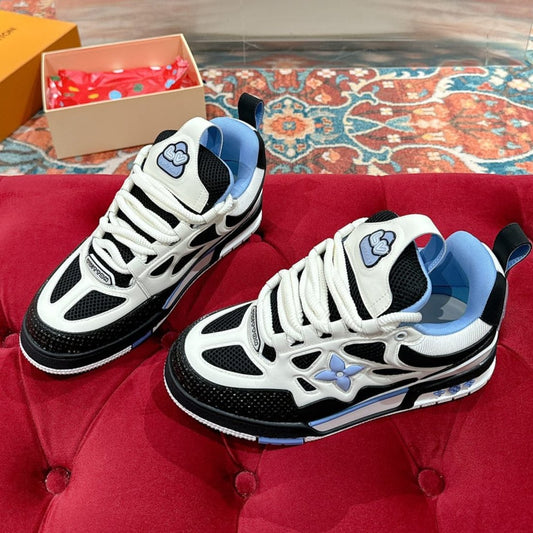 LV SKATE SNEAKER IN WHITE MIX BLACK AND SKY BLUE CALFSKIN - 35