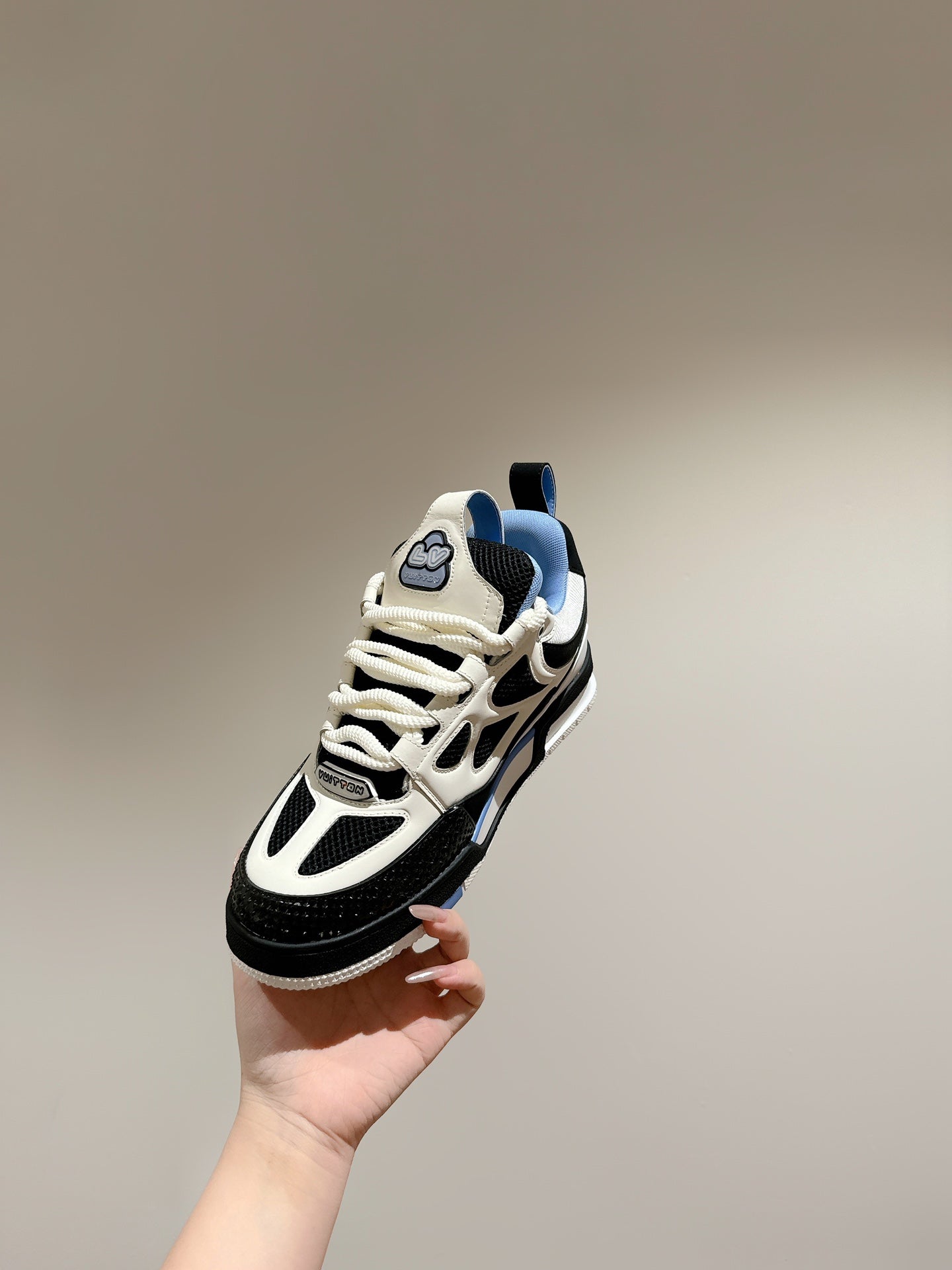 LV SKATE SNEAKER IN WHITE MIX BLACK AND SKY BLUE CALFSKIN - 35