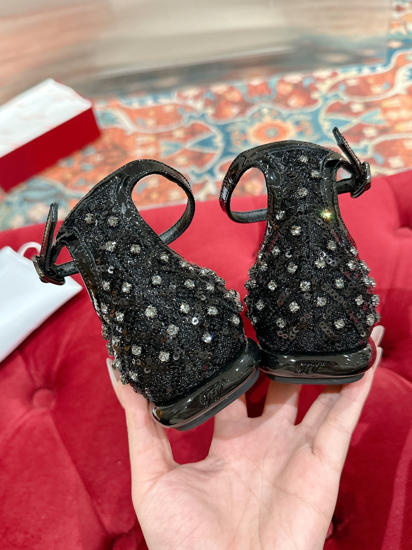 BALLERINAS IN BLACK FABRIC WITH CRYSTAL DETAILING - 35