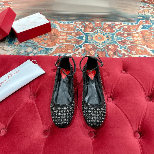 BALLERINAS IN BLACK FABRIC WITH CRYSTAL DETAILING - 35