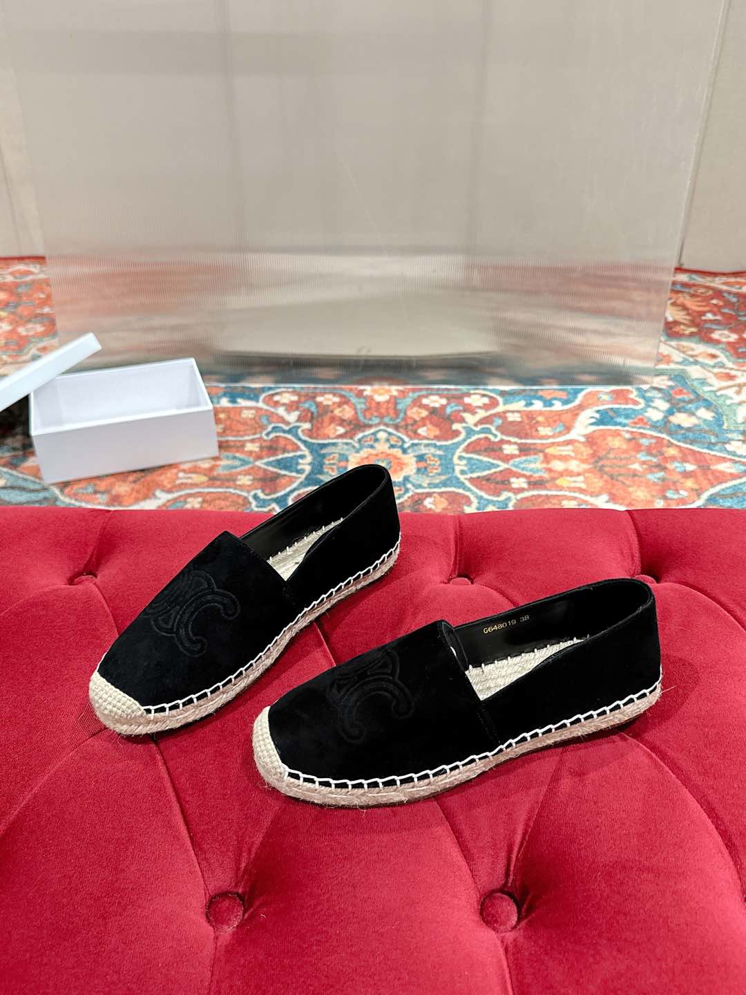 ESPADRILLES BLACK SUEDE EMBOSSED LOGO - 35