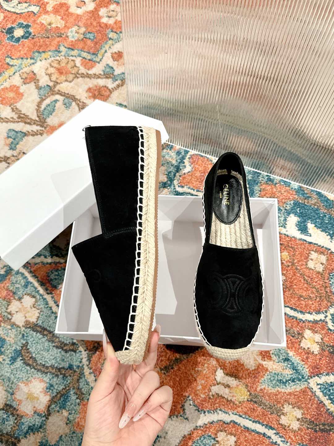 ESPADRILLES BLACK SUEDE EMBOSSED LOGO - 35
