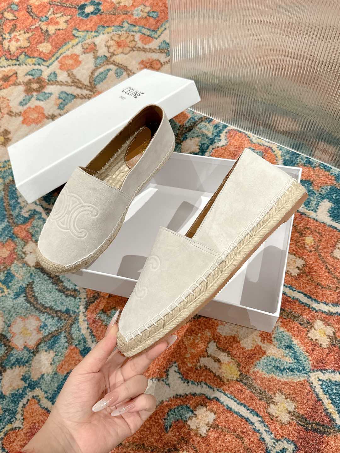 ESPADRILLES WHITE SUEDE EMBOSSED LOGO - 35