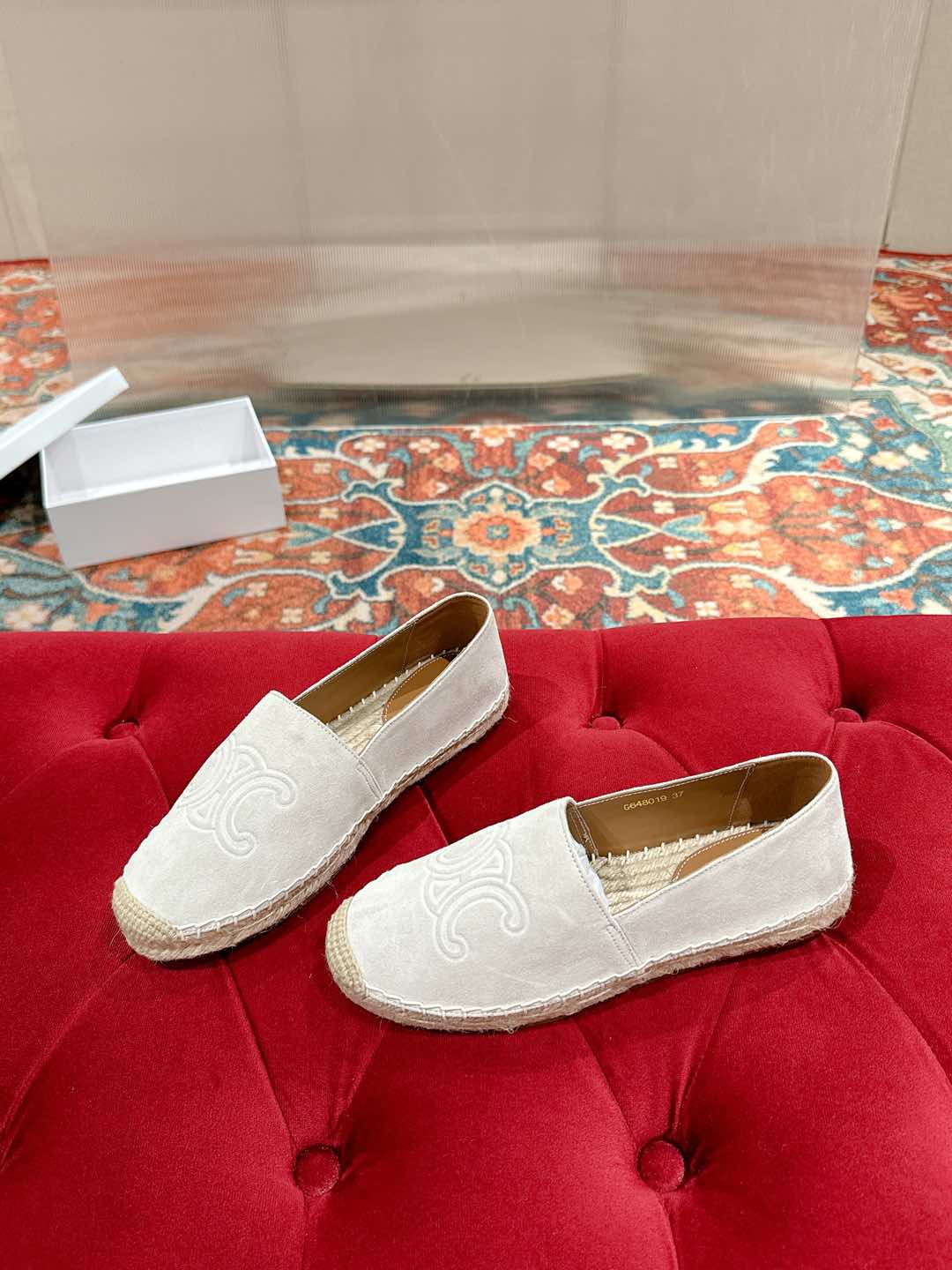 ESPADRILLES WHITE SUEDE EMBOSSED LOGO - 35